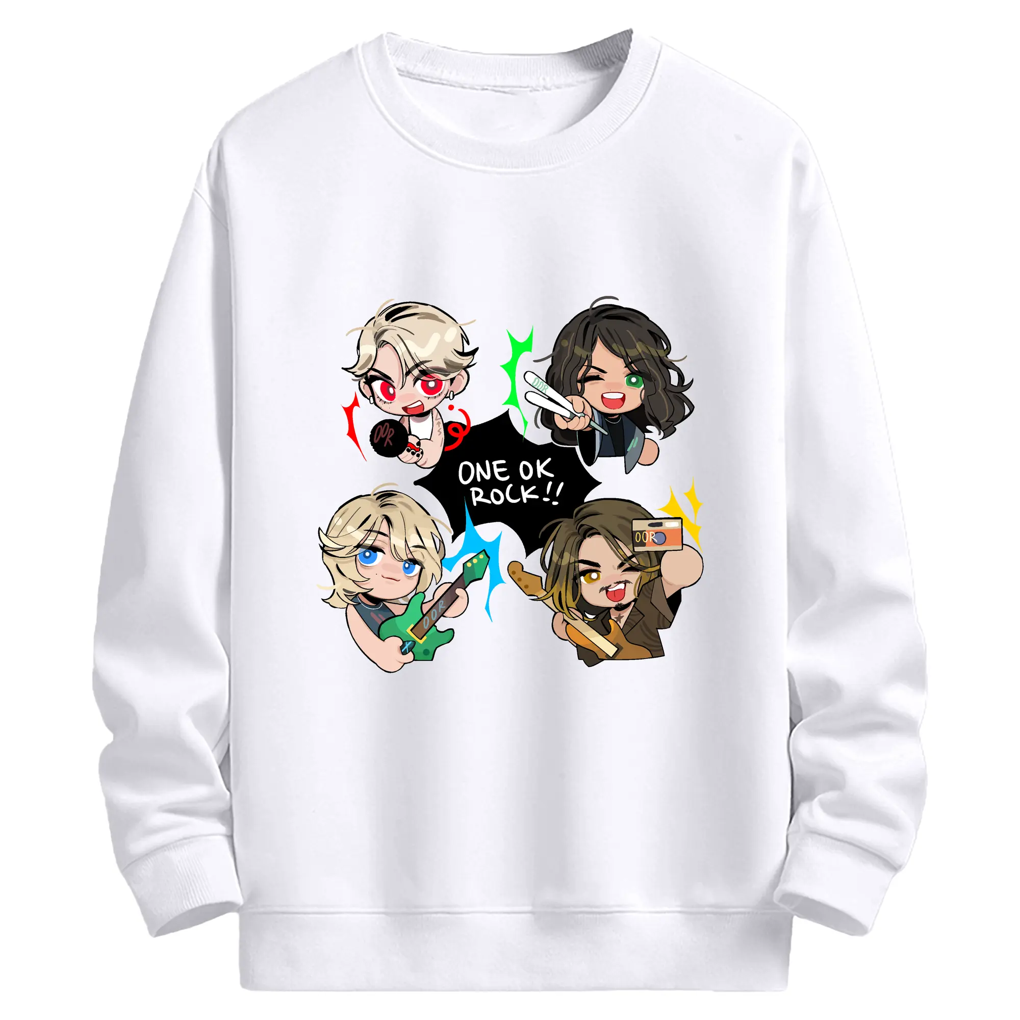 ワンオクロックマンガ風 - 高品質 クルーネック スウェット ・ コットン59％ ポリエステル41％ ・ ユニセックス 長袖 トレーナー ・ カジュアル デイリー スポーツ 散歩用