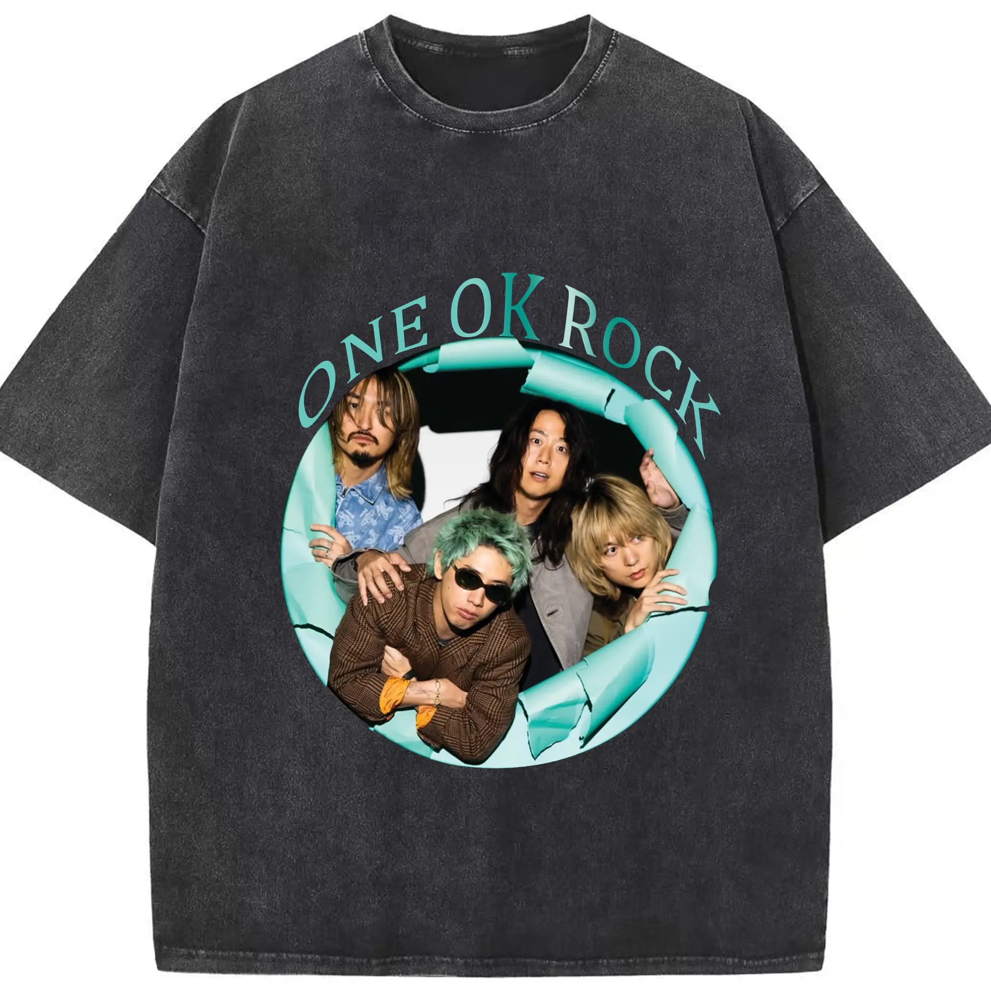 ワンオクロック応援 - 綿100％ ヴィンテージ風 半袖Tシャツ ・ フロントプリント ・ 柔らか肌触り ・ 通気性 快適 ・ スポーツ カジュアル 外出用