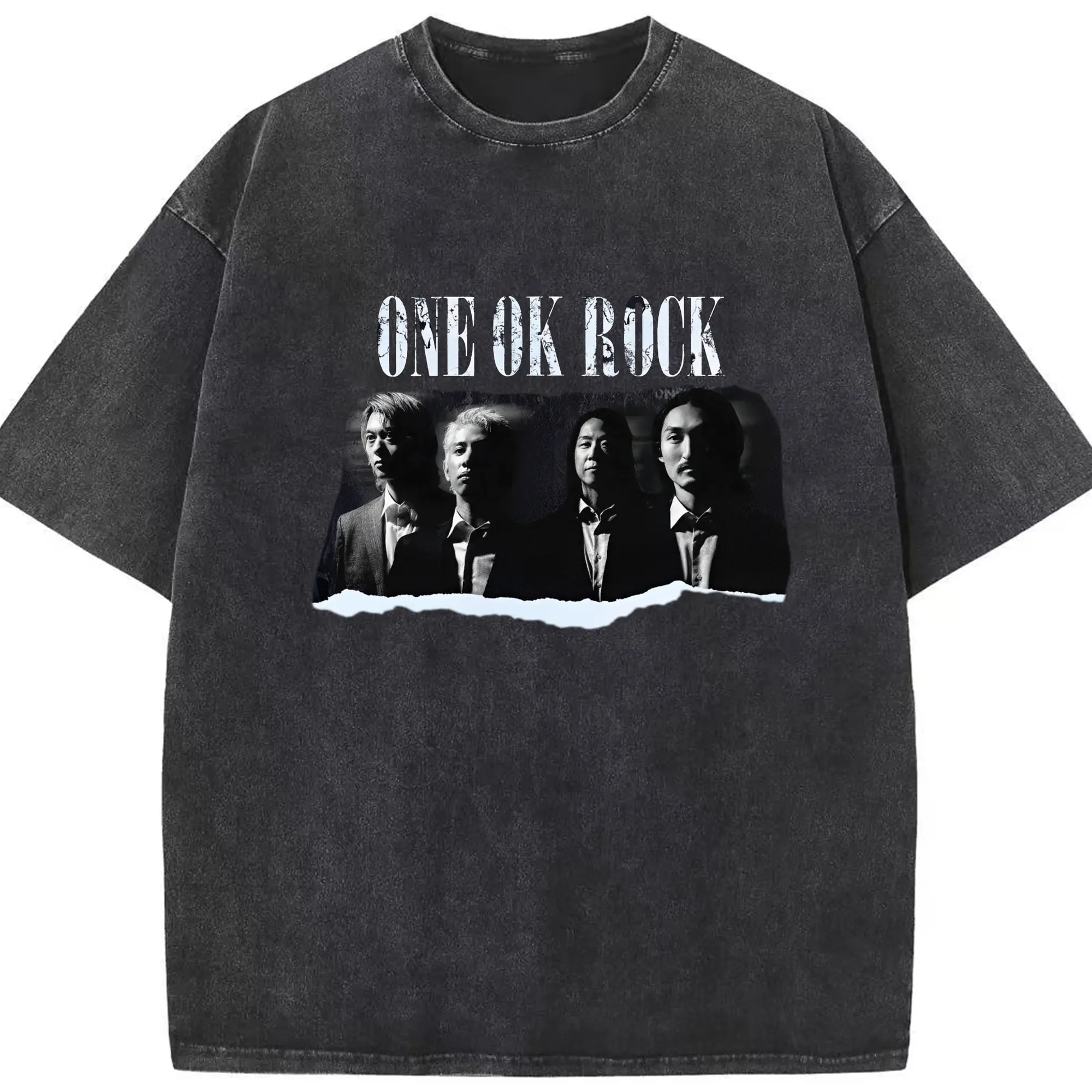 人気バンドワンオクロック - 綿100％ ヴィンテージ風 半袖Tシャツ ・ フロントプリント ・ 柔らか肌触り ・ 通気性 快適 ・ スポーツ カジュアル 外出用