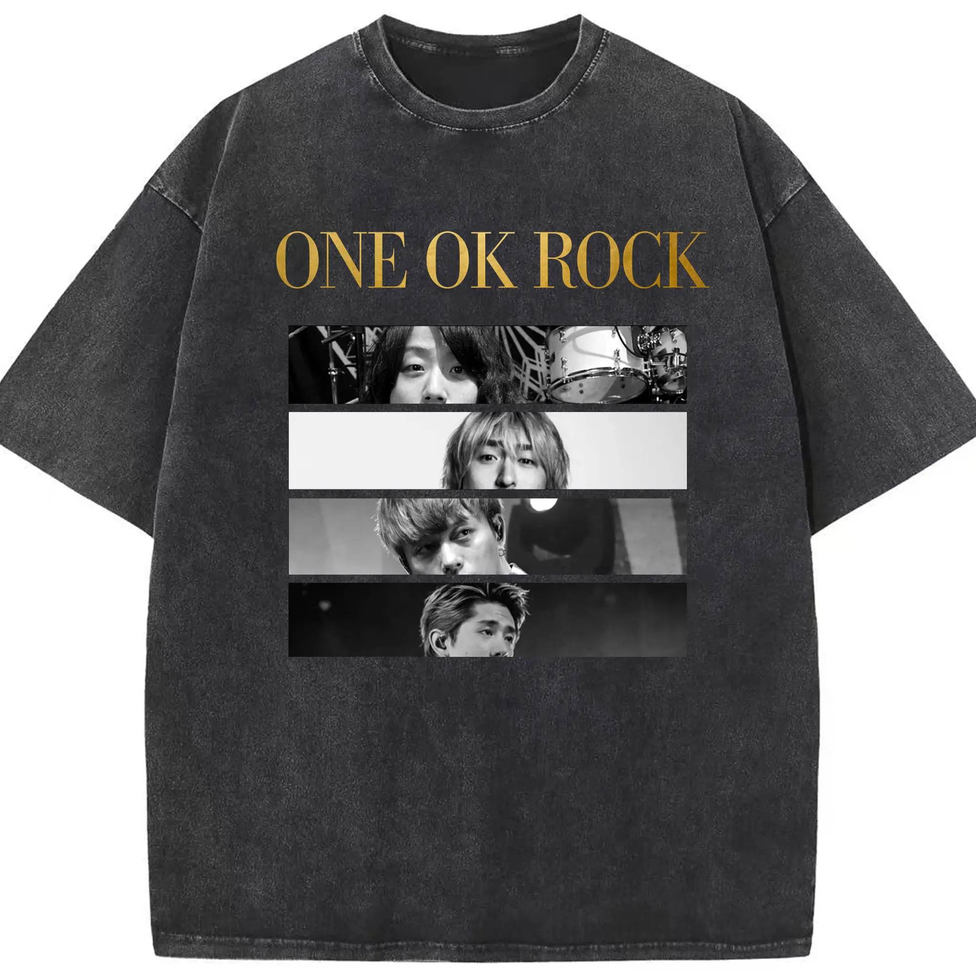 ワンオクロックファン限定 - 綿100％ ヴィンテージ風 半袖Tシャツ ・ フロントプリント ・ 柔らか肌触り ・ 通気性 快適 ・ スポーツ カジュアル 外出用