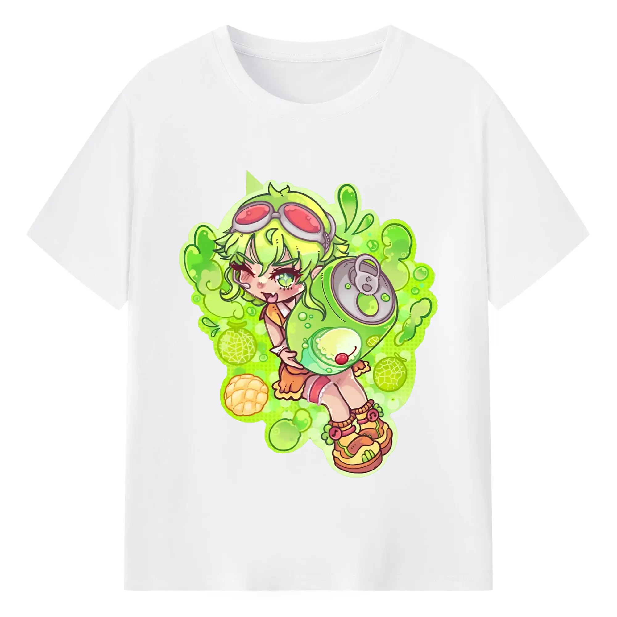 Melon Soda Gumi - 綿100％ 半袖Tシャツ ・ フロントプリント ・ 快適 通気性 ・ 日常使い 散歩 スポーツ用