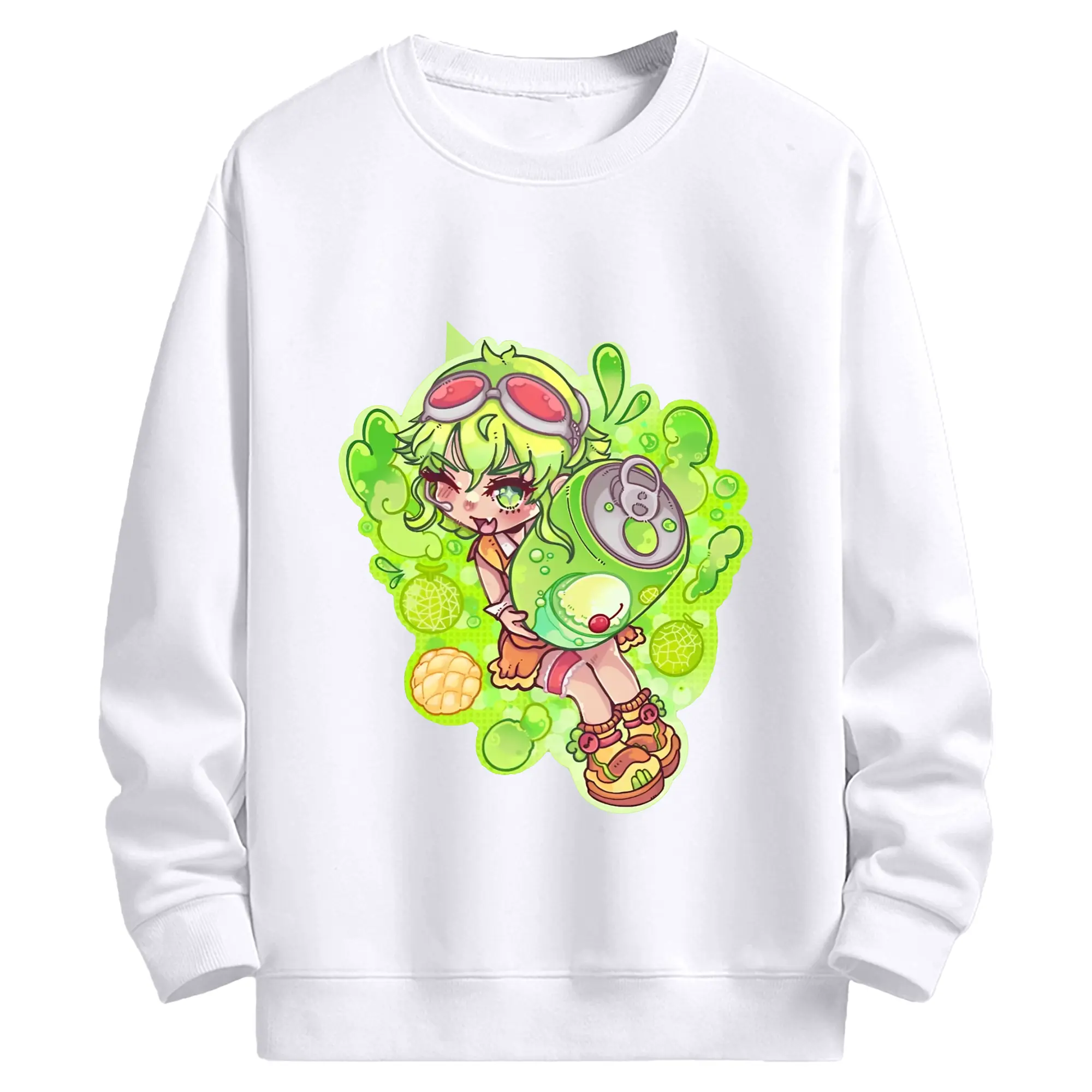Melon Soda Gumi - 高品質 クルーネック スウェット ・ コットン59％ ポリエステル41％ ・ ユニセックス 長袖 トレーナー ・ カジュアル デイリー スポーツ 散歩用