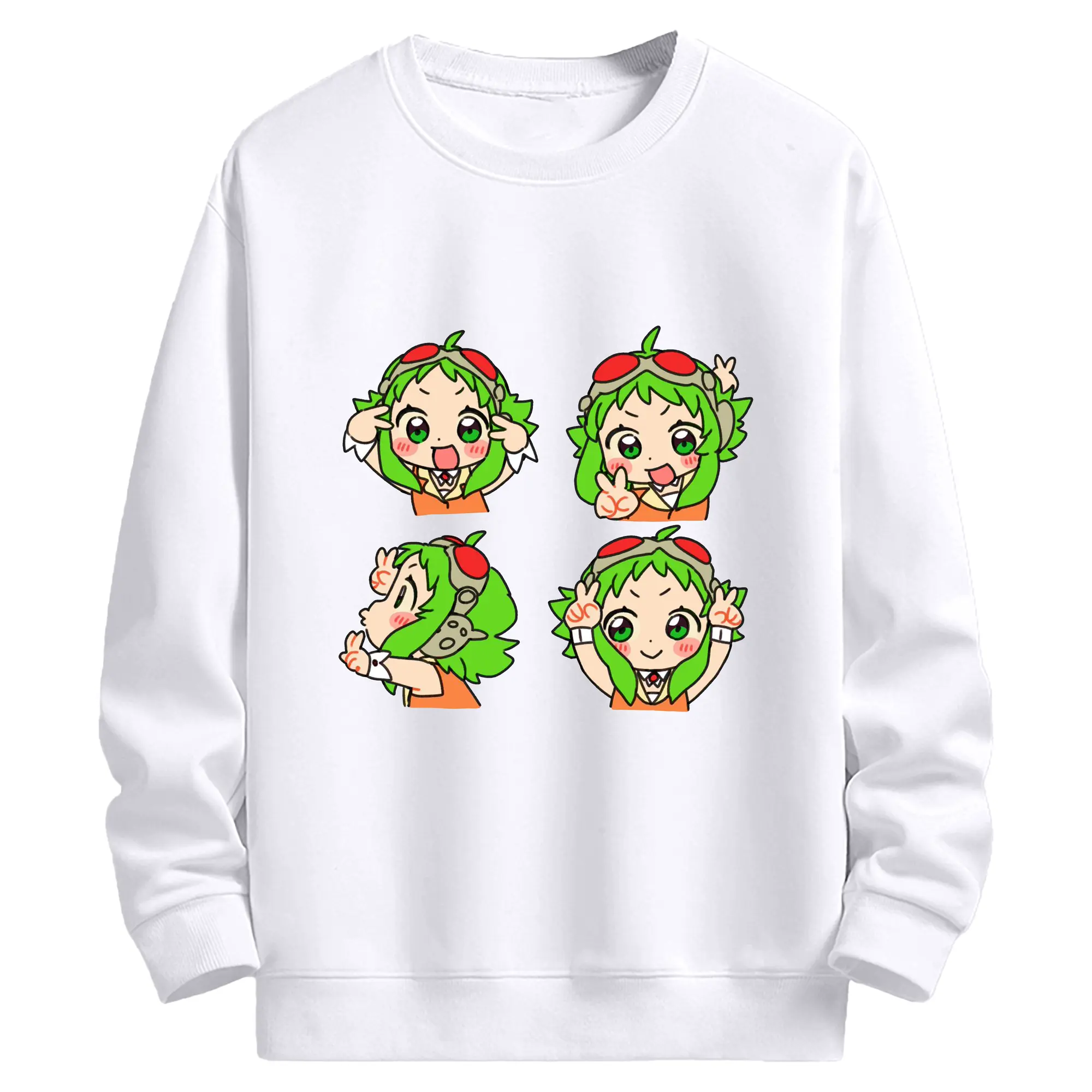 パッチワーク風バーチャル歌手GUMIファン専用 - 高品質 クルーネック スウェット ・ コットン59％ ポリエステル41％ ・ ユニセックス 長袖 トレーナー ・ カジュアル デイリー スポーツ 散歩用