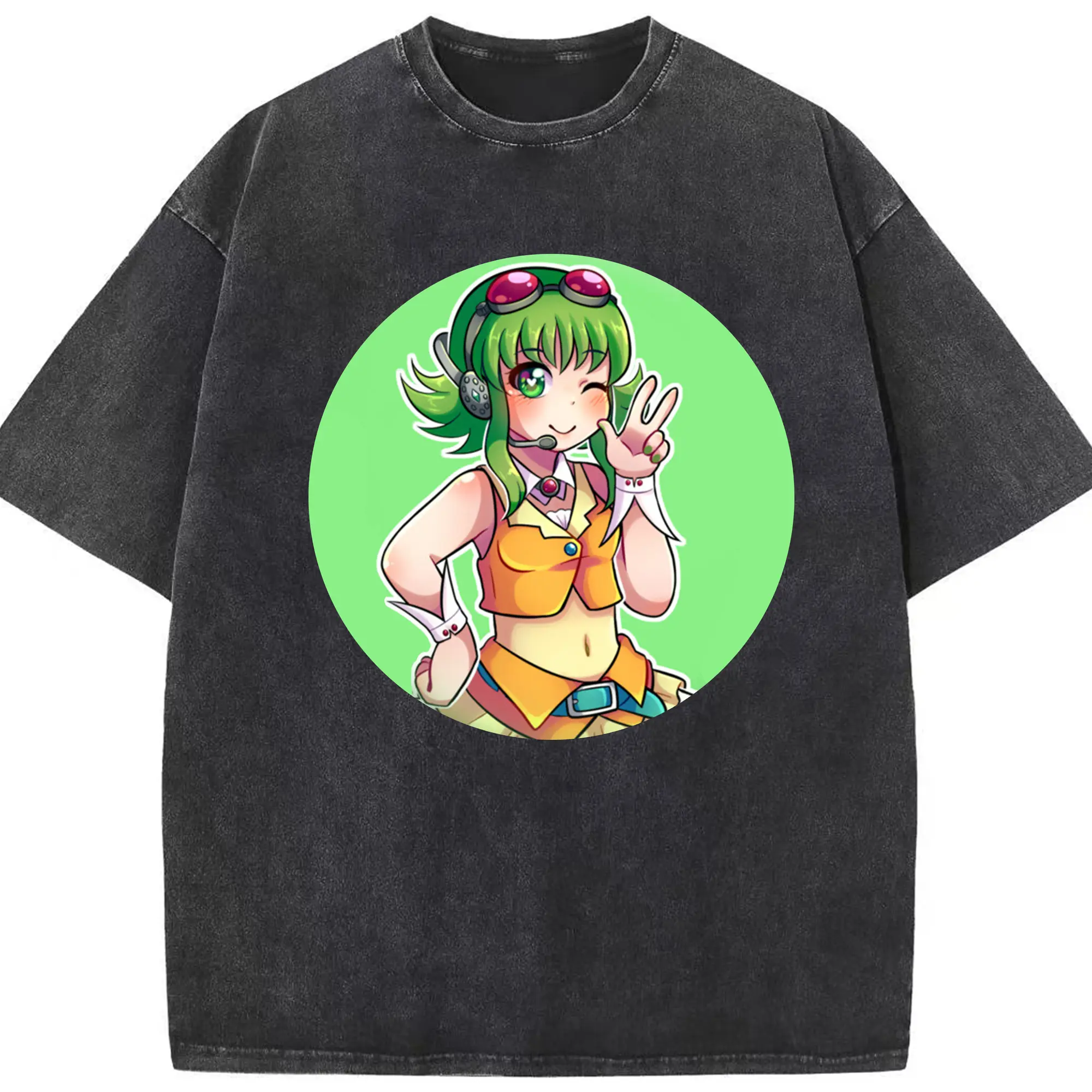 Vocaloid- Megpoid Gumi - 綿100％ ヴィンテージ風 半袖Tシャツ ・ フロントプリント ・ 柔らか肌触り ・ 通気性 快適 ・ スポーツ カジュアル 外出用