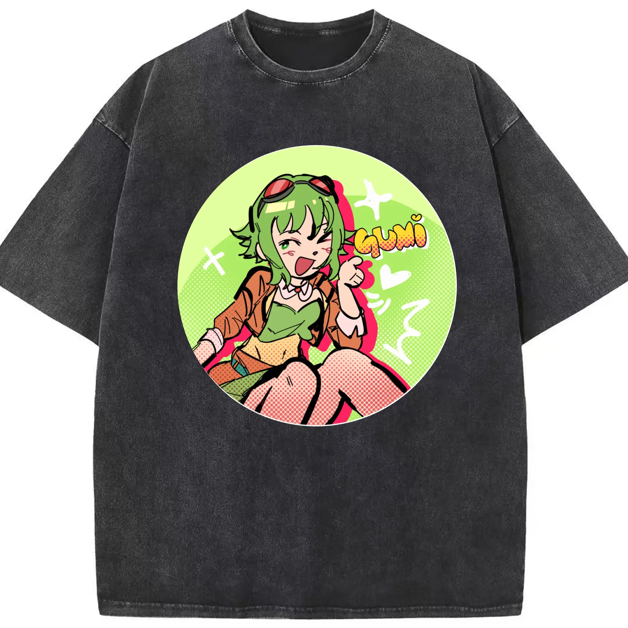 GUMI  VOCALOID - 綿100％ ヴィンテージ風 半袖Tシャツ ・ フロントプリント ・ 柔らか肌触り ・ 通気性 快適 ・ スポーツ カジュアル 外出用
