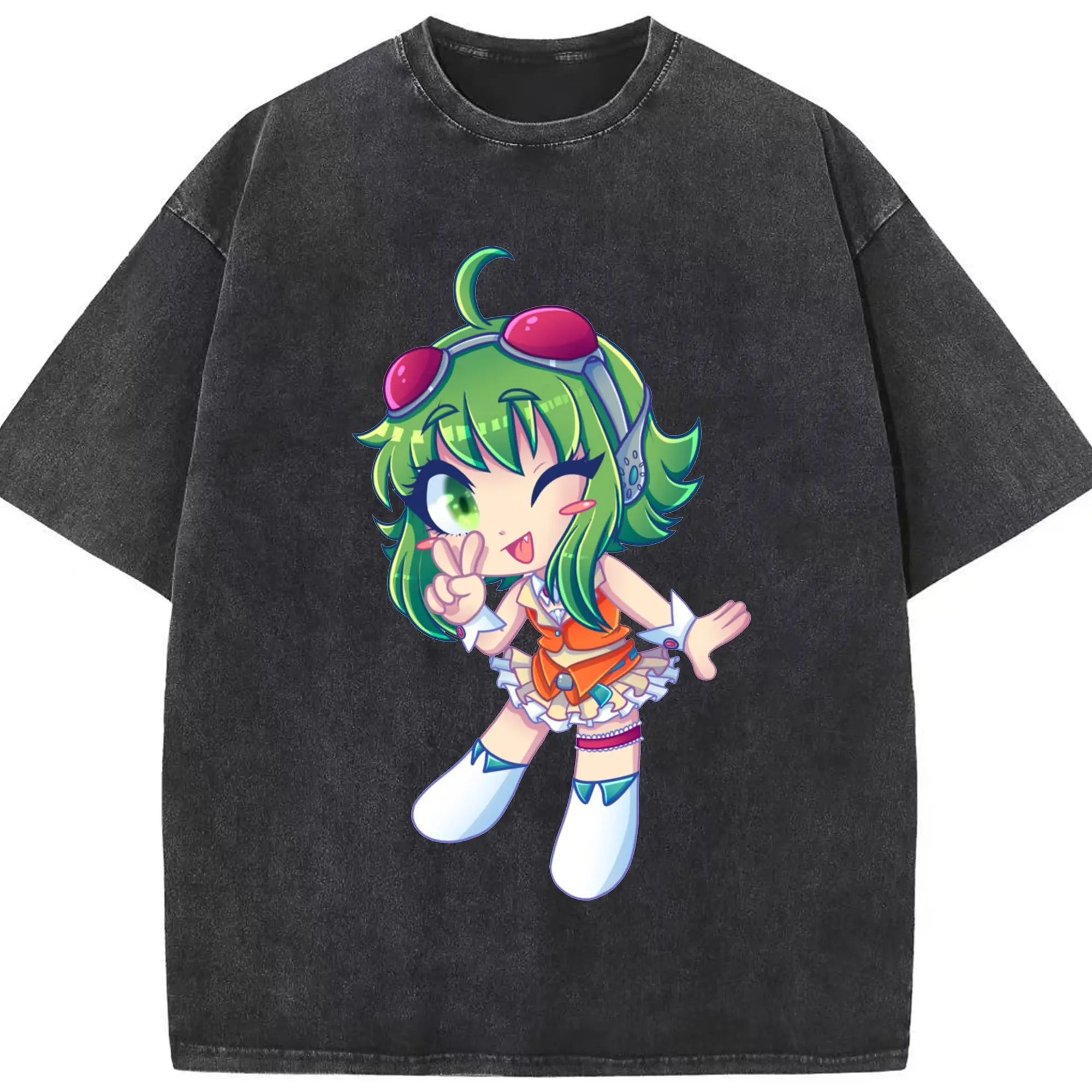 GUMI 二次元可愛い - 綿100％ ヴィンテージ風 半袖Tシャツ ・ フロントプリント ・ 柔らか肌触り ・ 通気性 快適 ・ スポーツ カジュアル 外出用
