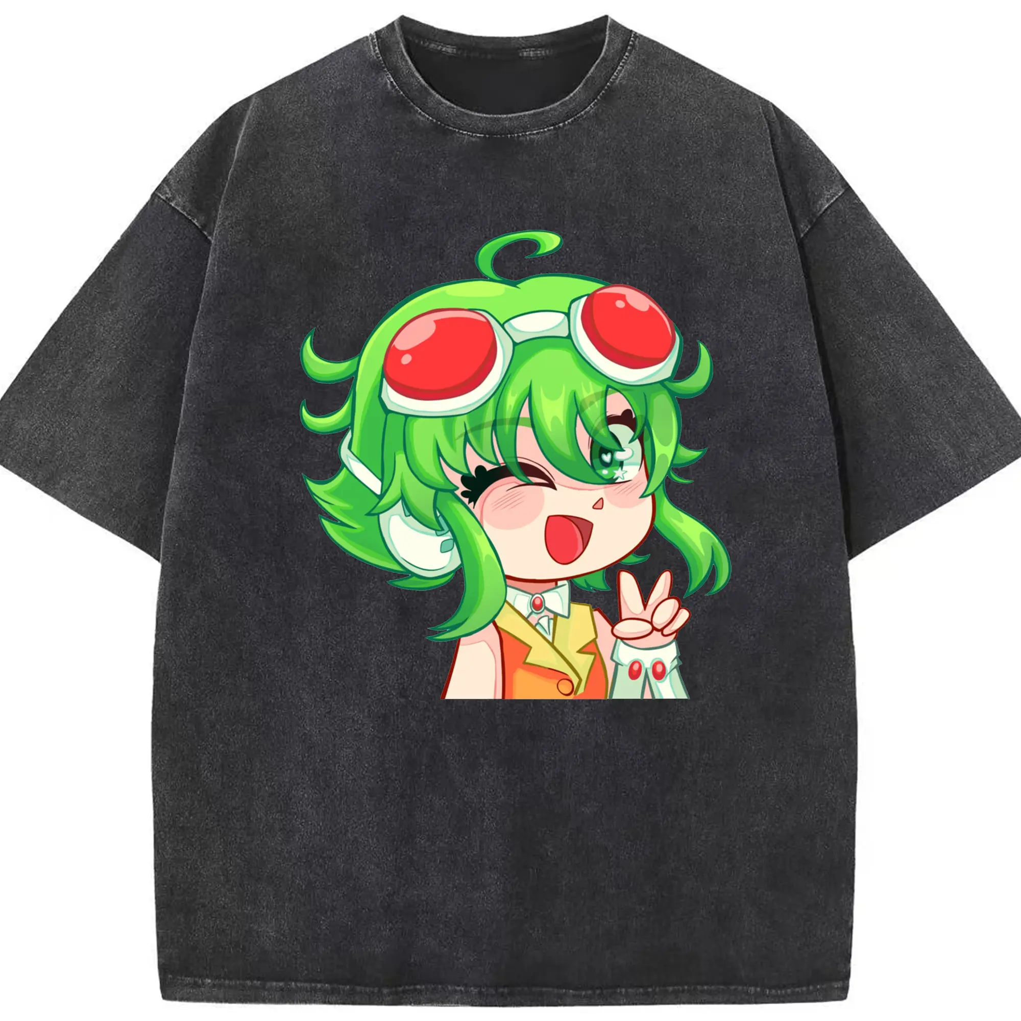 GUMI  VOCALOID 二次元可愛い - 綿100％ ヴィンテージ風 半袖Tシャツ ・ フロントプリント ・ 柔らか肌触り ・ 通気性 快適 ・ スポーツ カジュアル 外出用