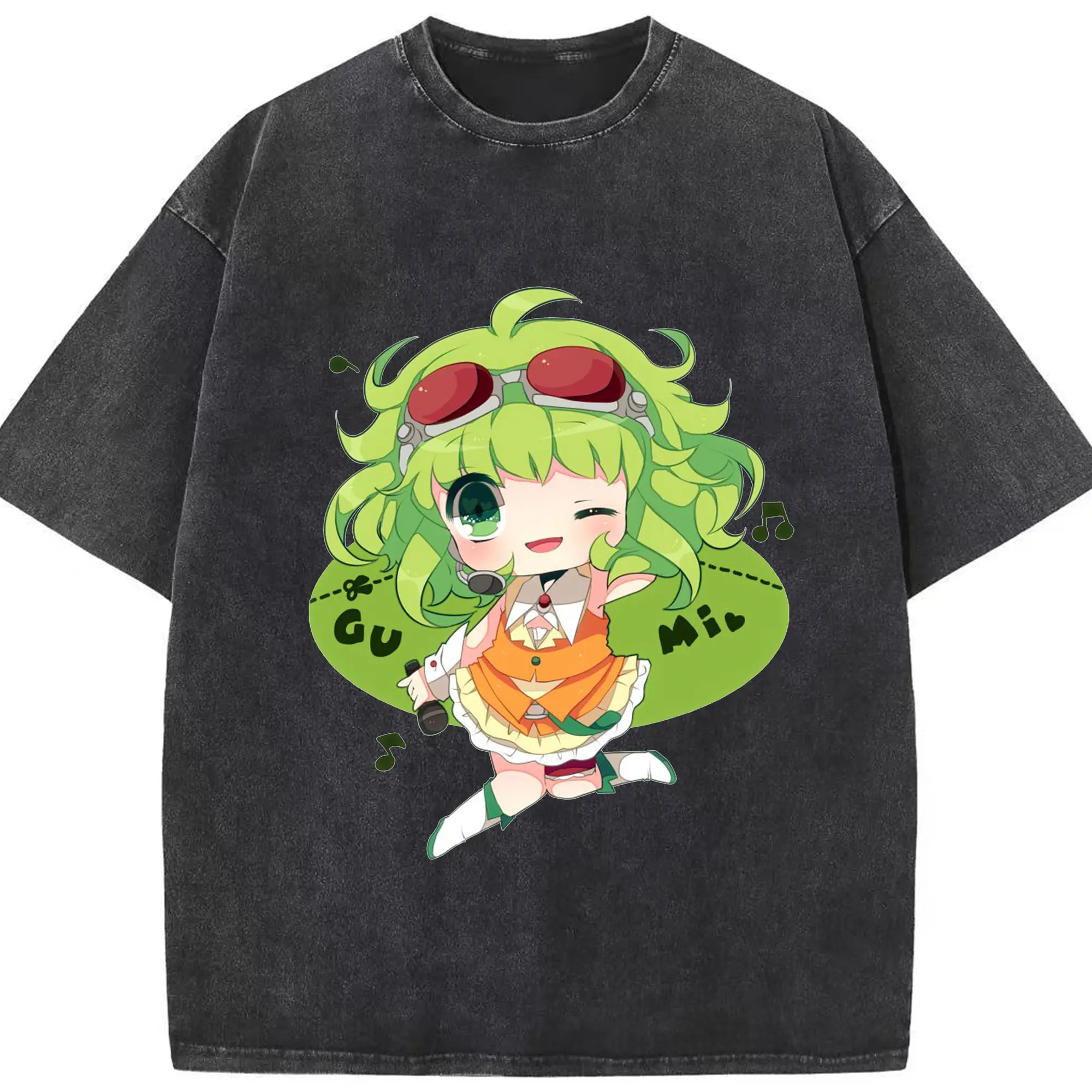 かわいいバーチャル歌手GUMI - 綿100％ ヴィンテージ風 半袖Tシャツ ・ フロントプリント ・ 柔らか肌触り ・ 通気性 快適 ・ スポーツ カジュアル 外出用