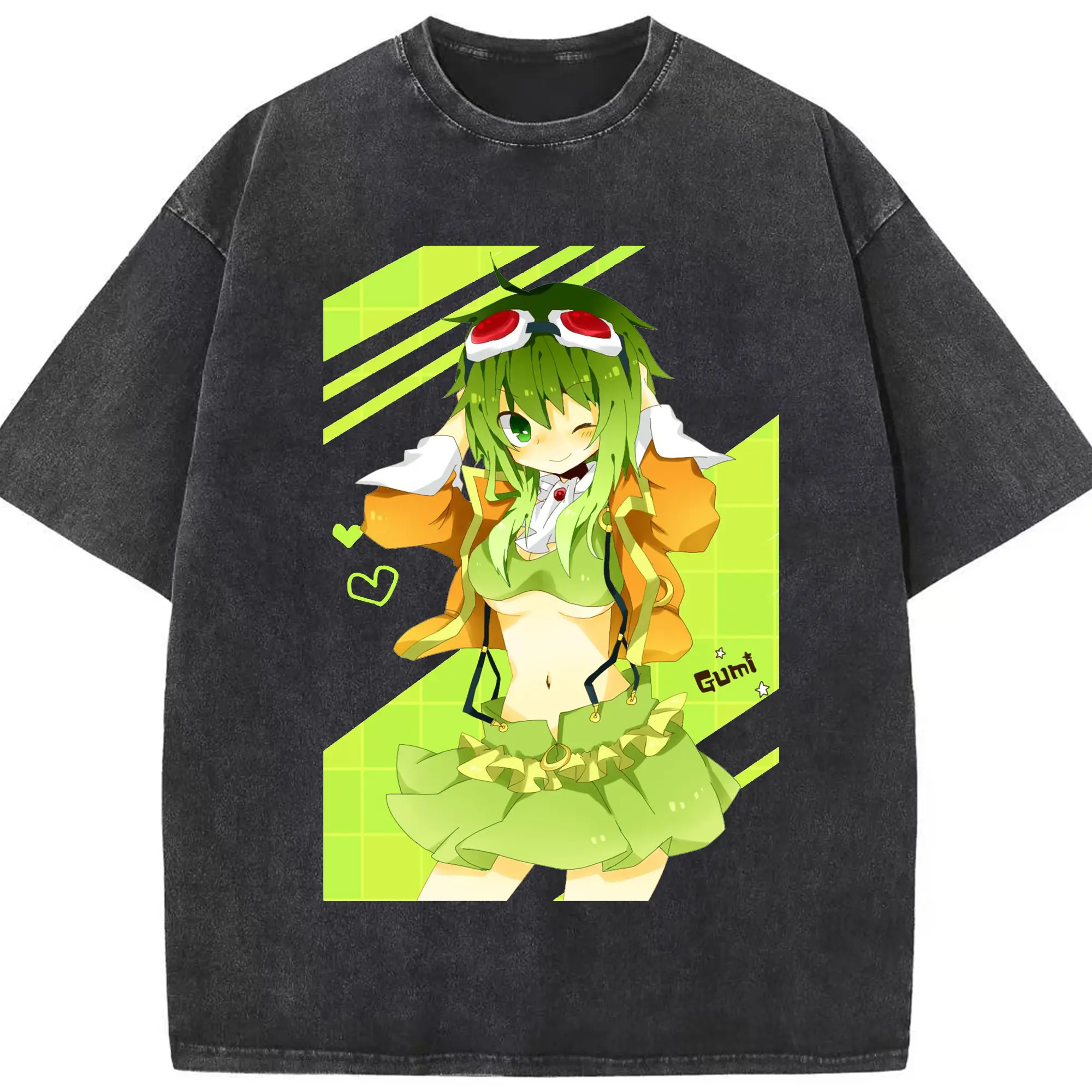 バーチャルアイドル GUMI - 綿100％ ヴィンテージ風 半袖Tシャツ ・ フロントプリント ・ 柔らか肌触り ・ 通気性 快適 ・ スポーツ カジュアル 外出用