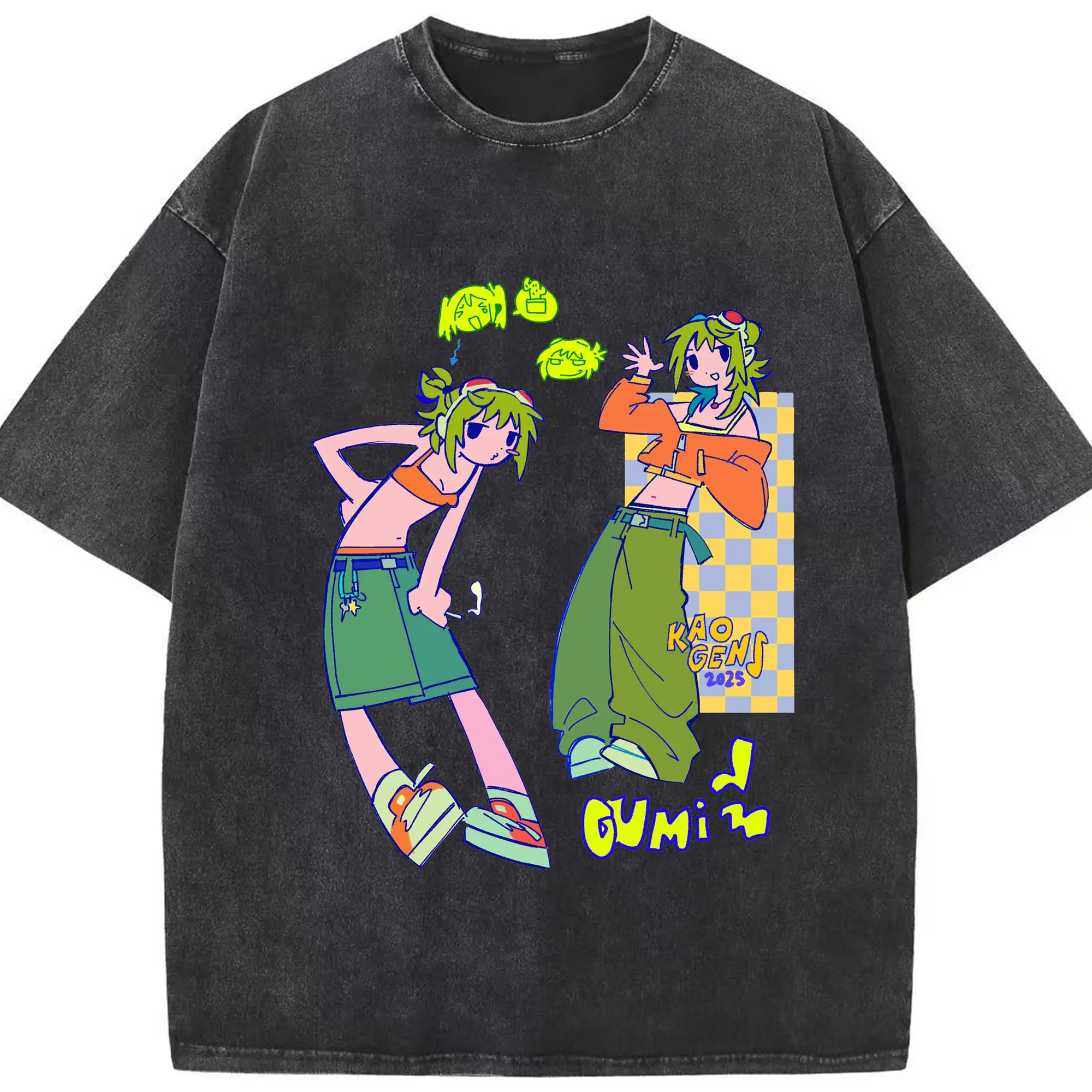 GUMI KAO GENS 2025 - 綿100％ ヴィンテージ風 半袖Tシャツ ・ フロントプリント ・ 柔らか肌触り ・ 通気性 快適 ・ スポーツ カジュアル 外出用