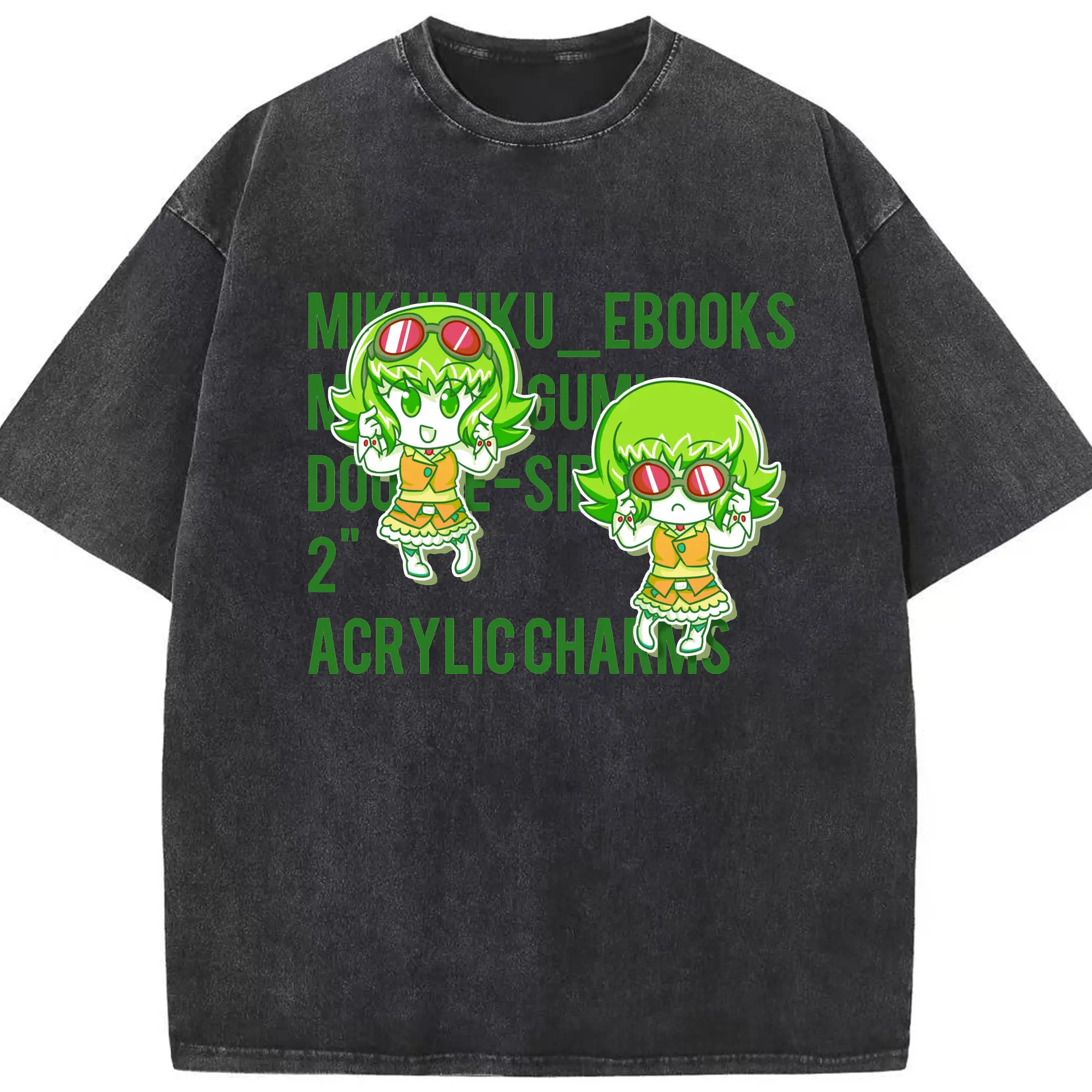 Megpoid GUMI ゴーグル付き - 綿100％ ヴィンテージ風 半袖Tシャツ ・ フロントプリント ・ 柔らか肌触り ・ 通気性 快適 ・ スポーツ カジュアル 外出用