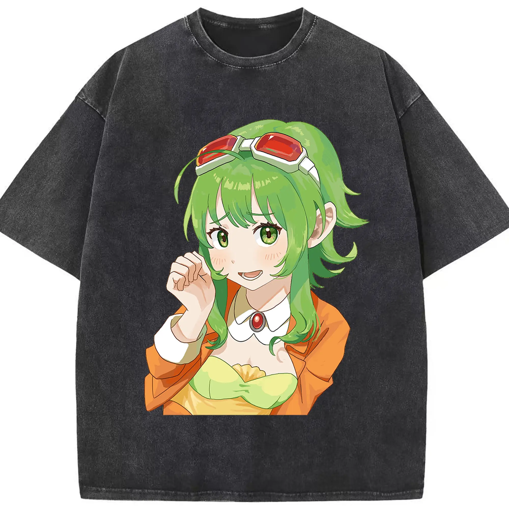 GUMI Megpoidバーチャルアイドル - 綿100％ ヴィンテージ風 半袖Tシャツ ・ フロントプリント ・ 柔らか肌触り ・ 通気性 快適 ・ スポーツ カジュアル 外出用