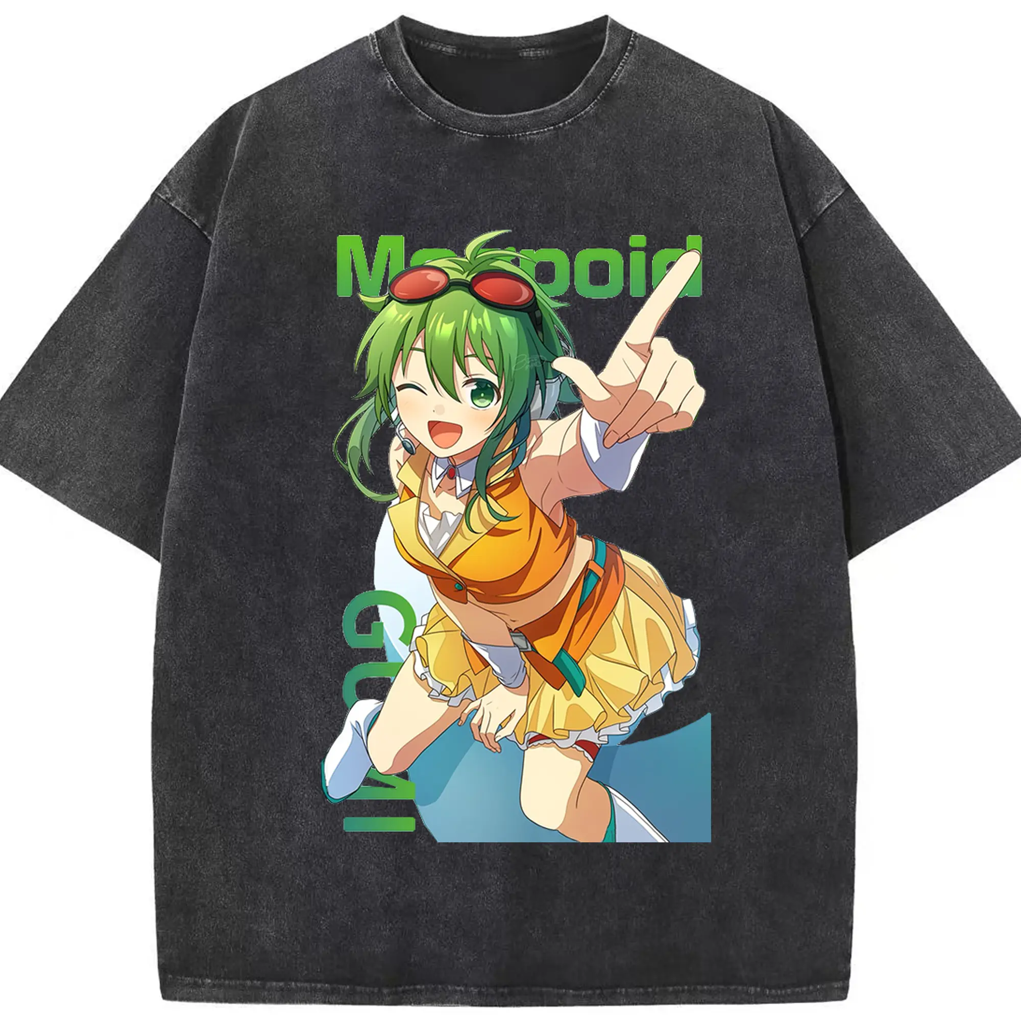 MEGPOID GUMI - 綿100％ ヴィンテージ風 半袖Tシャツ ・ フロントプリント ・ 柔らか肌触り ・ 通気性 快適 ・ スポーツ カジュアル 外出用