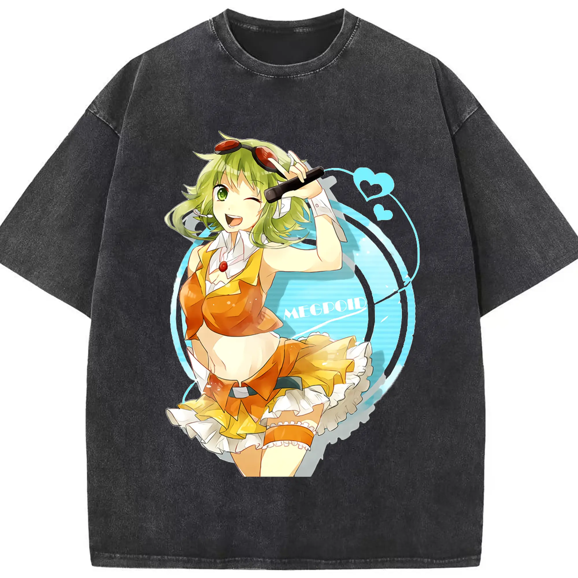 Megpoidバーチャルアイドル - 綿100％ ヴィンテージ風 半袖Tシャツ ・ フロントプリント ・ 柔らか肌触り ・ 通気性 快適 ・ スポーツ カジュアル 外出用