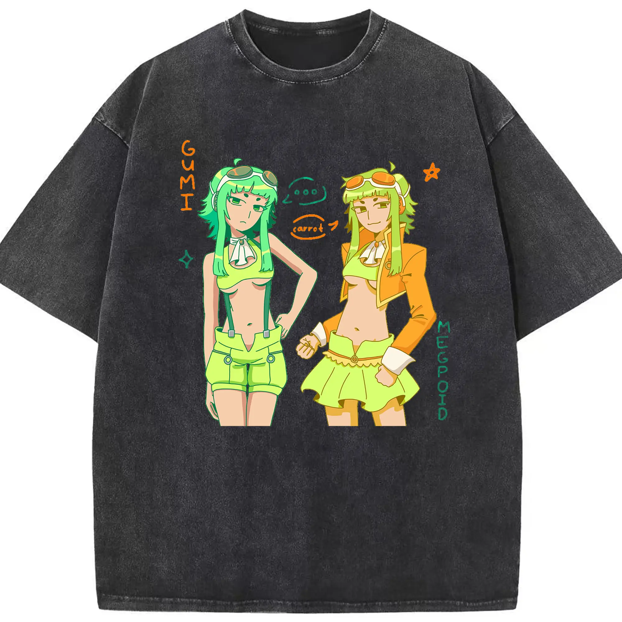 GUMI MEGPOID carrot - 綿100％ ヴィンテージ風 半袖Tシャツ ・ フロントプリント ・ 柔らか肌触り ・ 通気性 快適 ・ スポーツ カジュアル 外出用