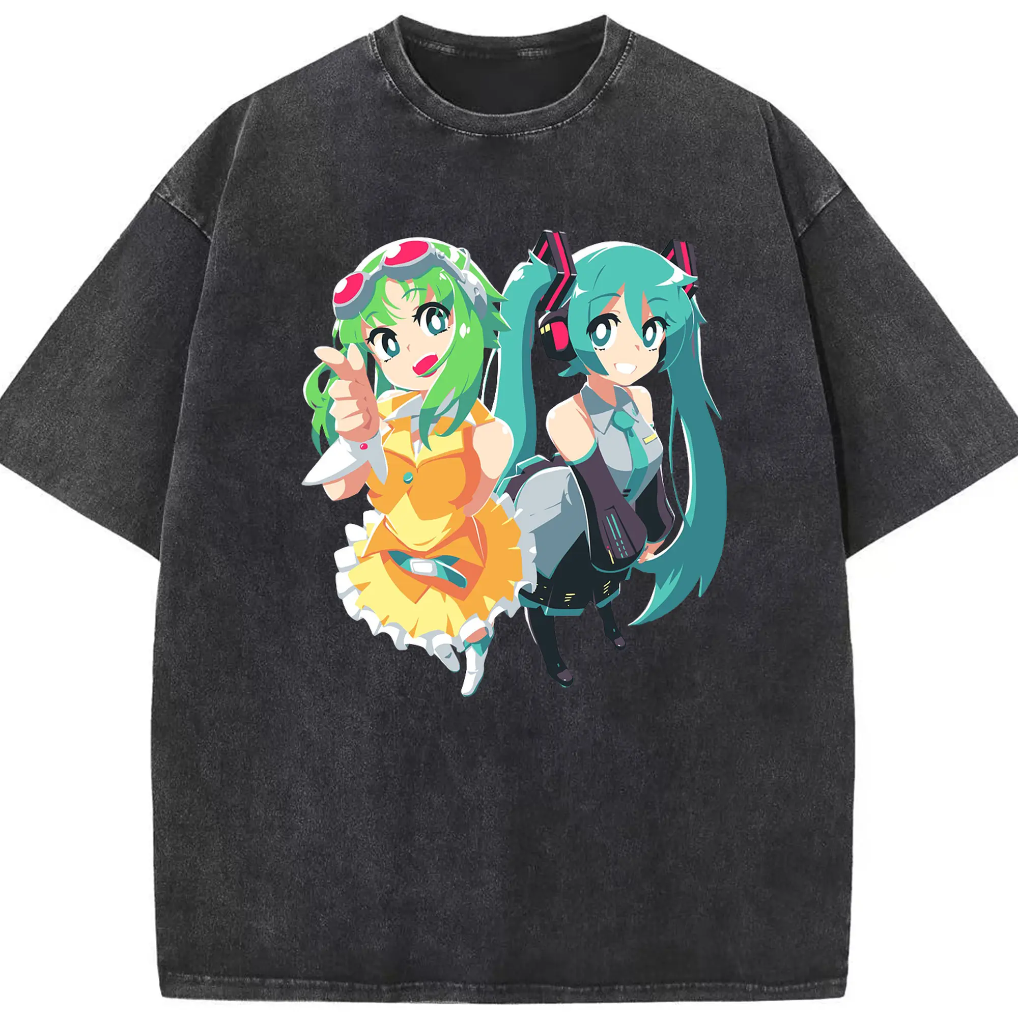 Megpoid GUMI Hatsune Miku - 綿100％ ヴィンテージ風 半袖Tシャツ ・ フロントプリント ・ 柔らか肌触り ・ 通気性 快適 ・ スポーツ カジュアル 外出用