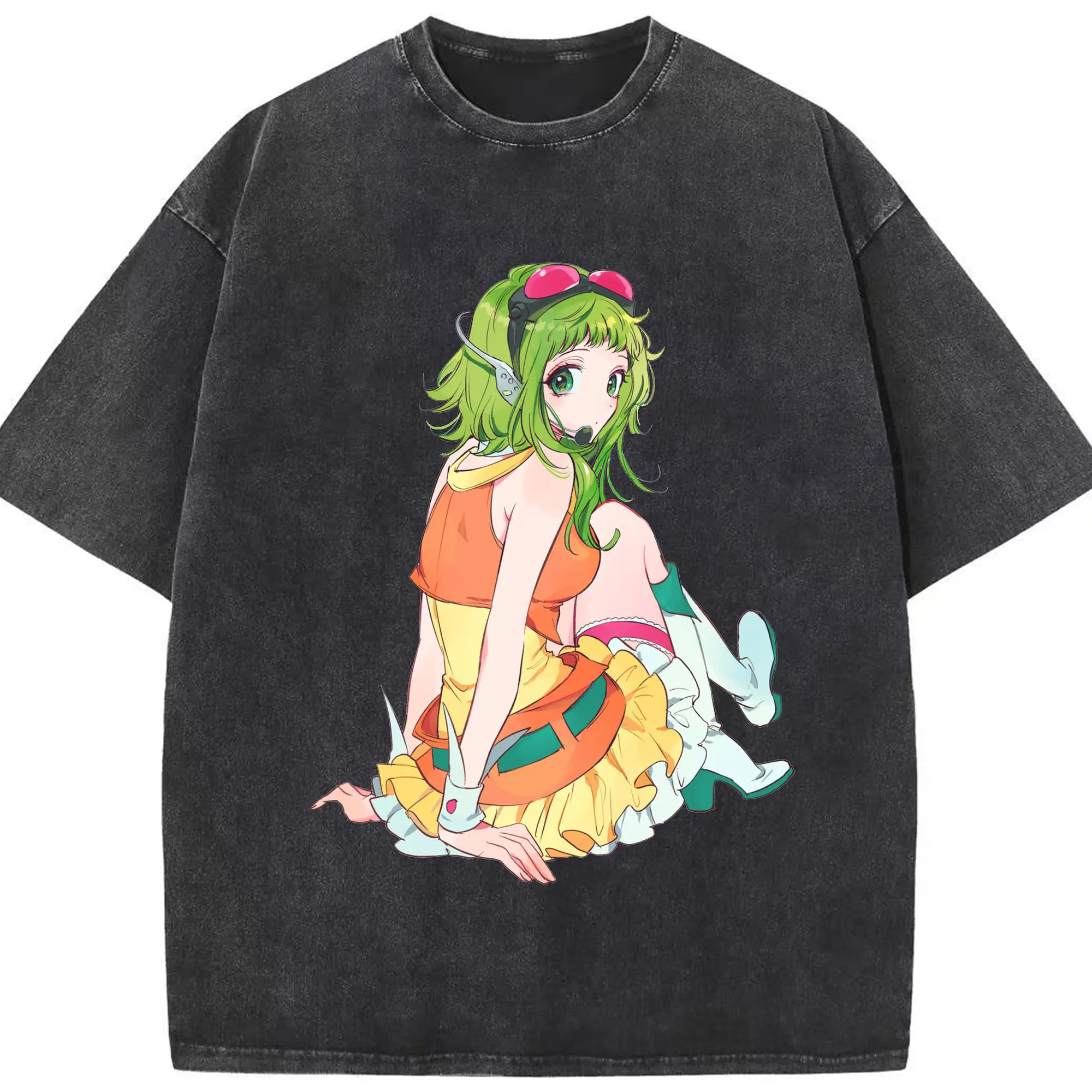 人気バーチャル歌手GUMI - 綿100％ ヴィンテージ風 半袖Tシャツ ・ フロントプリント ・ 柔らか肌触り ・ 通気性 快適 ・ スポーツ カジュアル 外出用