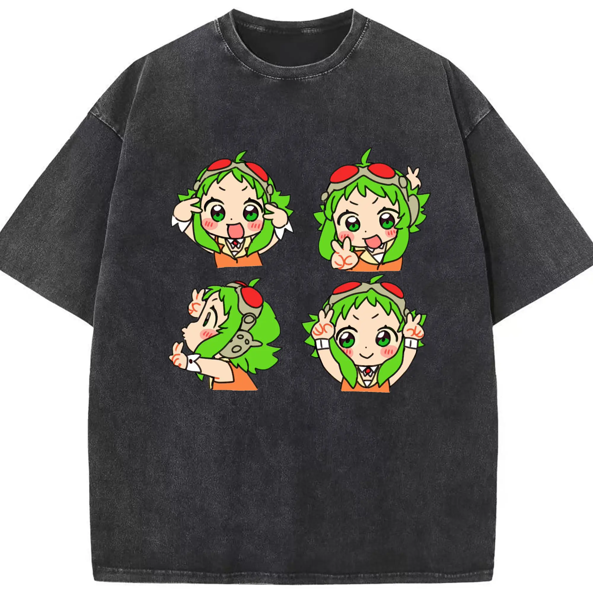 パッチワーク風バーチャル歌手GUMIファン専用 - 綿100％ ヴィンテージ風 半袖Tシャツ ・ フロントプリント ・ 柔らか肌触り ・ 通気性 快適 ・ スポーツ カジュアル 外出用