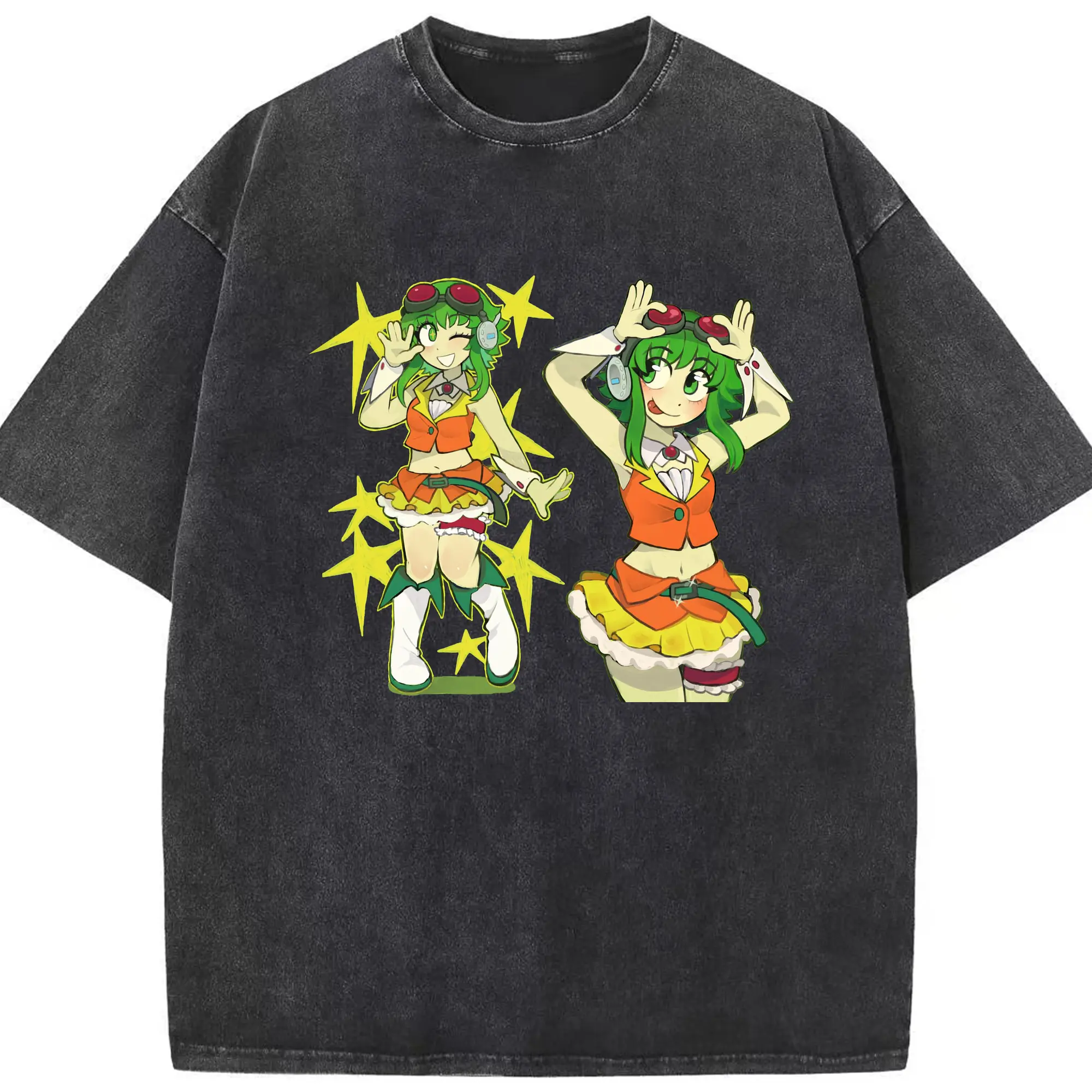 人気バーチャル歌手GUMIファン専用 - 綿100％ ヴィンテージ風 半袖Tシャツ ・ フロントプリント ・ 柔らか肌触り ・ 通気性 快適 ・ スポーツ カジュアル 外出用
