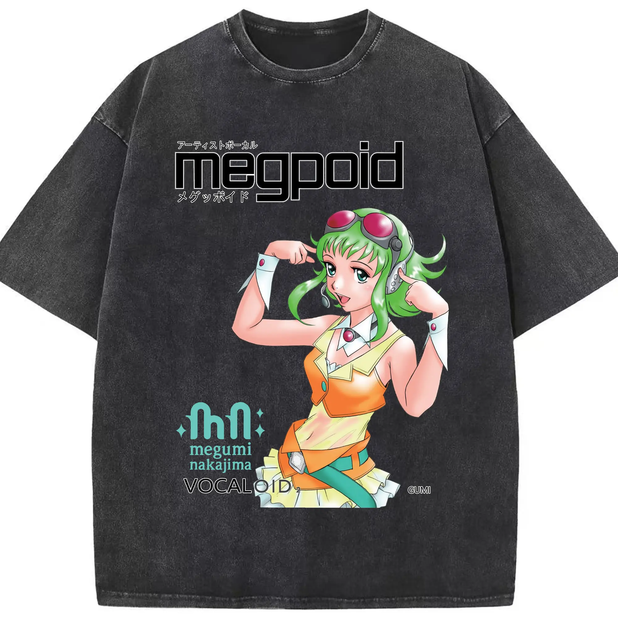 カルMegpoidメグッボイ ド VOCALOID6 GUMアーティストボーI - 綿100％ ヴィンテージ風 半袖Tシャツ ・ フロントプリント ・ 柔らか肌触り ・ 通気性 快適 ・ スポーツ カジュアル 外出用