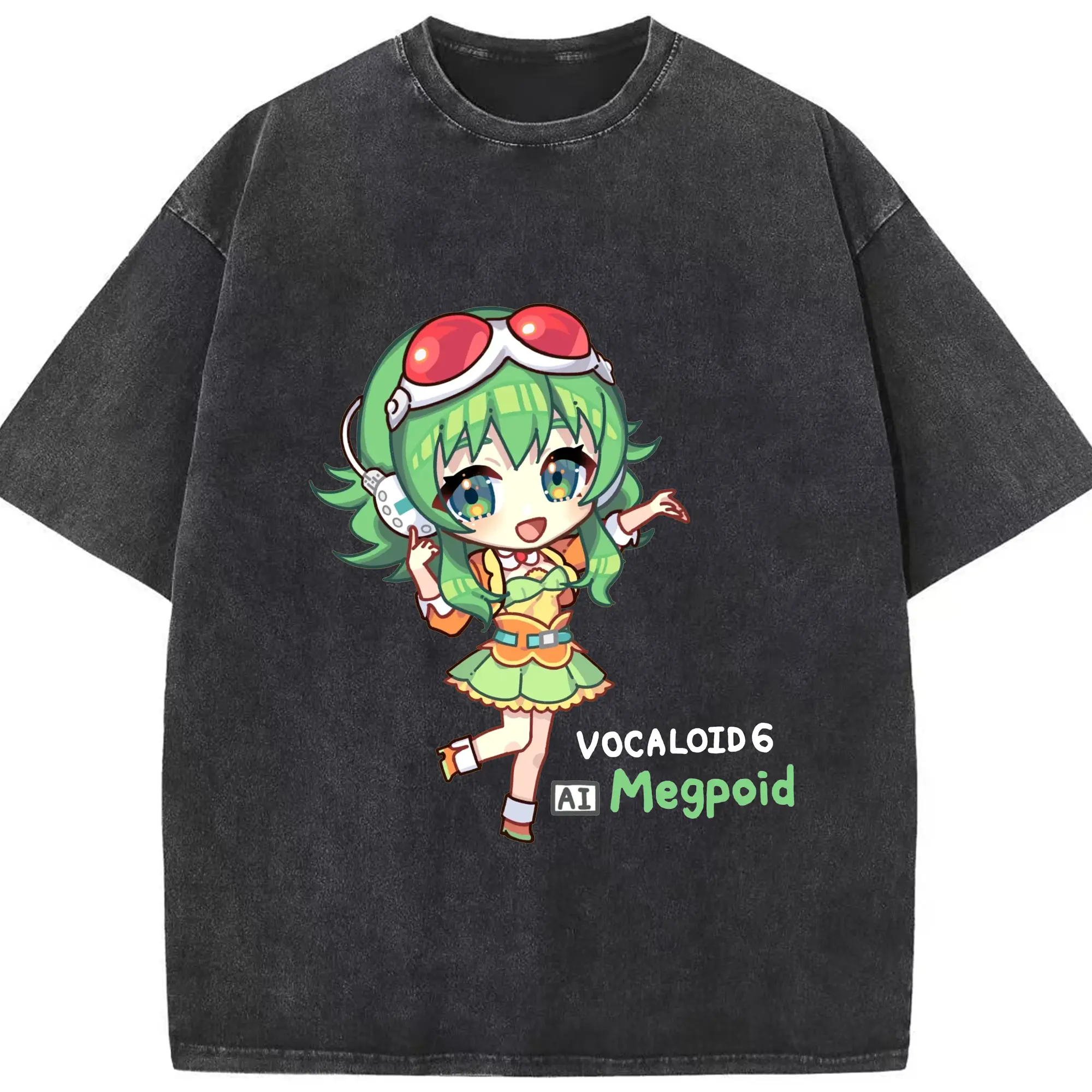 GUMI VOCALOID6 AI Megpoid - 綿100％ ヴィンテージ風 半袖Tシャツ ・ フロントプリント ・ 柔らか肌触り ・ 通気性 快適 ・ スポーツ カジュアル 外出用