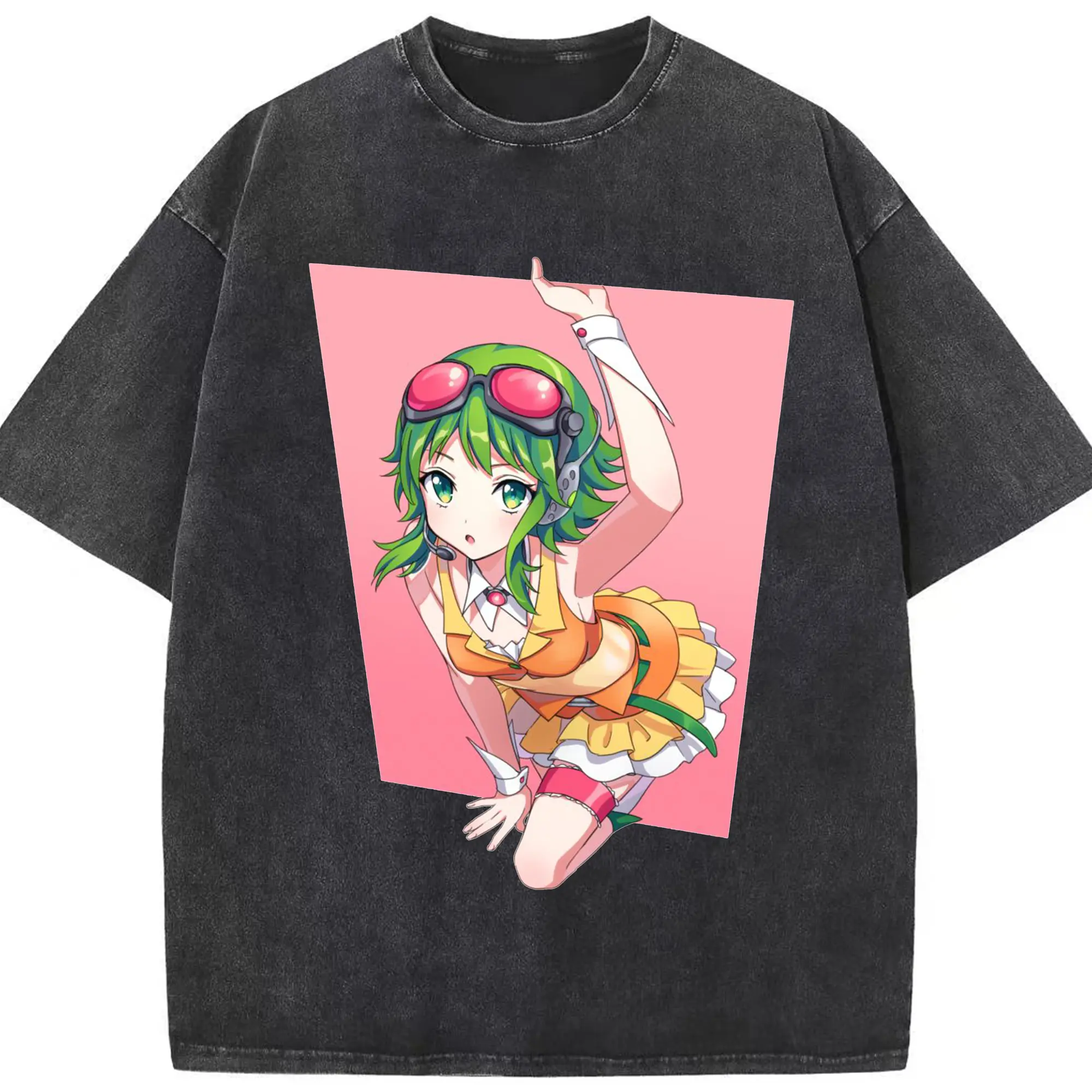 GUMI バーチャルアイドル - 綿100％ ヴィンテージ風 半袖Tシャツ ・ フロントプリント ・ 柔らか肌触り ・ 通気性 快適 ・ スポーツ カジュアル 外出用