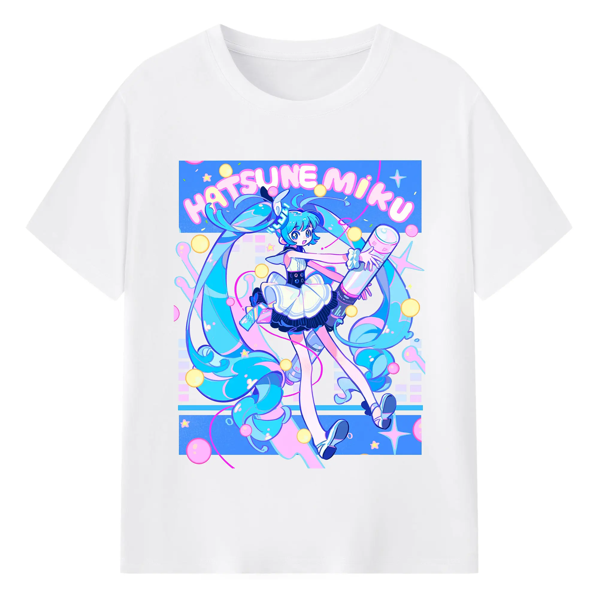 初音ミク かっこいい デザイン - 綿100％ 半袖Tシャツ ・ フロントプリント ・ 快適 通気性 ・ 日常使い 散歩 スポーツ用