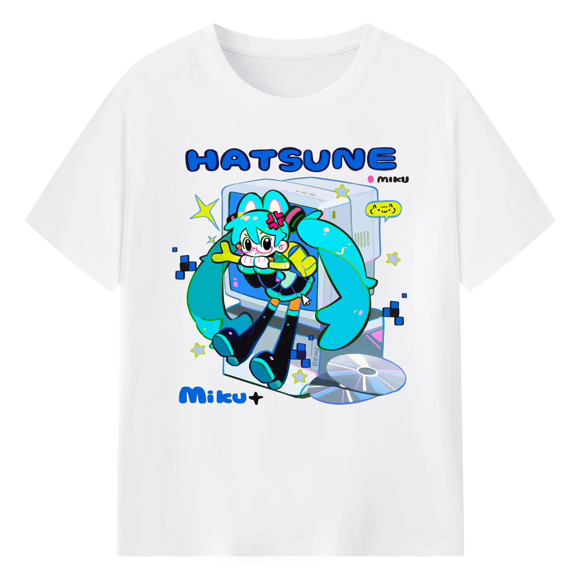 初音ミク CD マンガ - 綿100％ 半袖Tシャツ ・ フロントプリント ・ 快適 通気性 ・ 日常使い 散歩 スポーツ用