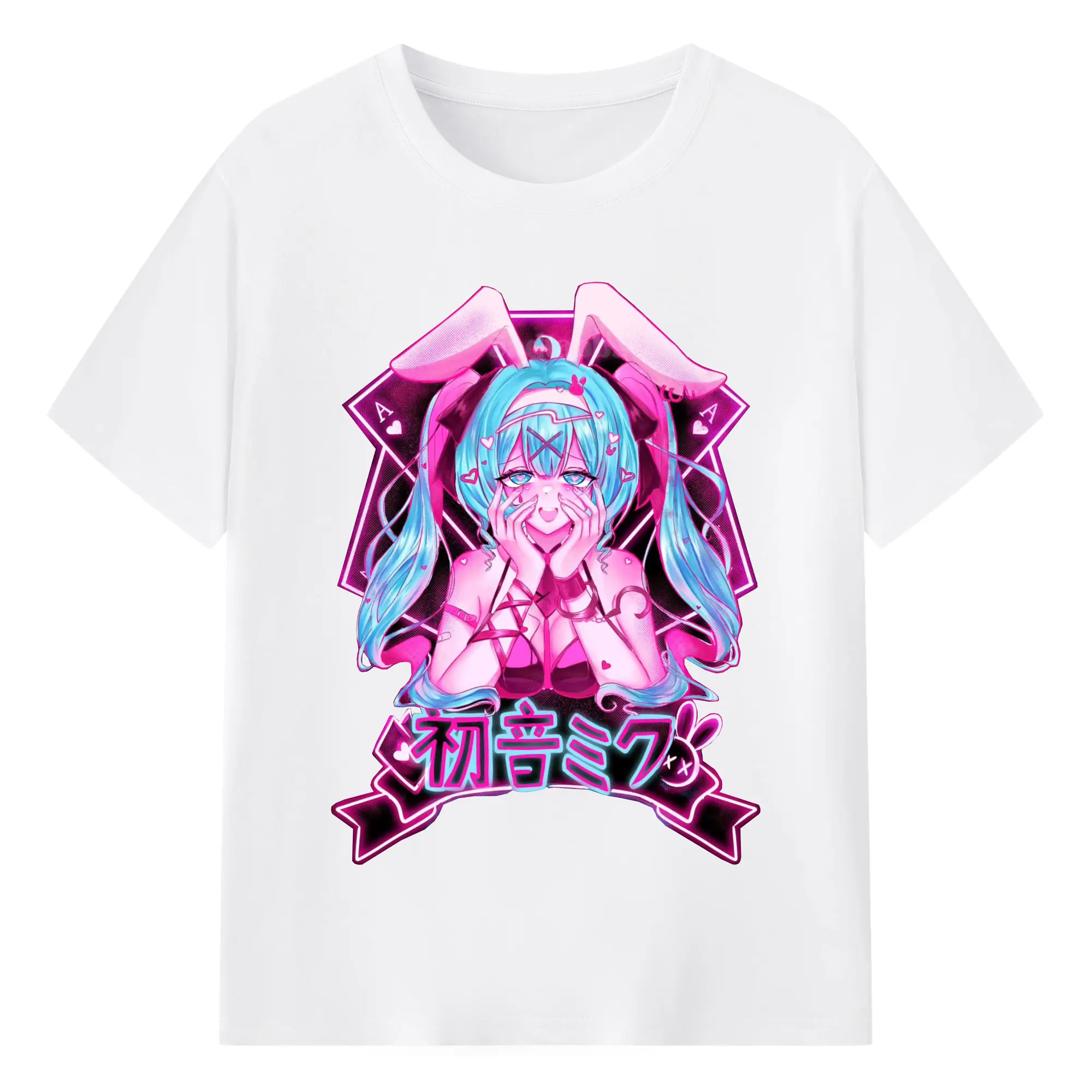 初音ミク かっこいい デザイン - 綿100％ 半袖Tシャツ ・ フロントプリント ・ 快適 通気性 ・ 日常使い 散歩 スポーツ用