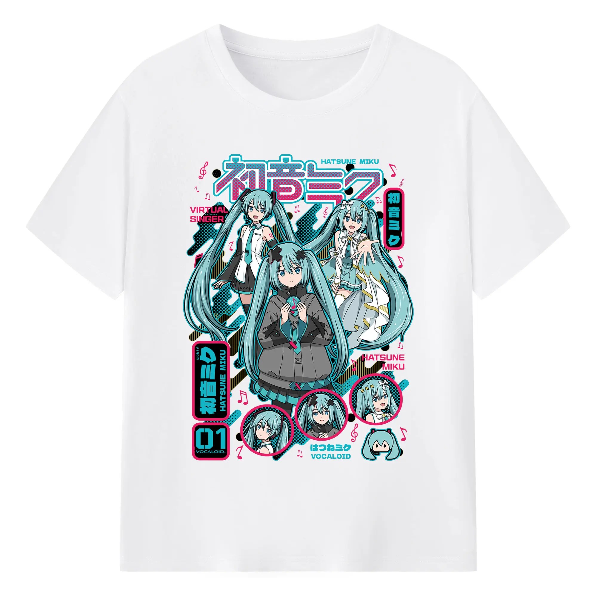 初音ミクHatsune Mikuバーチャル歌姫 01 VOCALOID - 綿100％ 半袖Tシャツ ・ フロントプリント ・ 快適 通気性 ・ 日常使い 散歩 スポーツ用