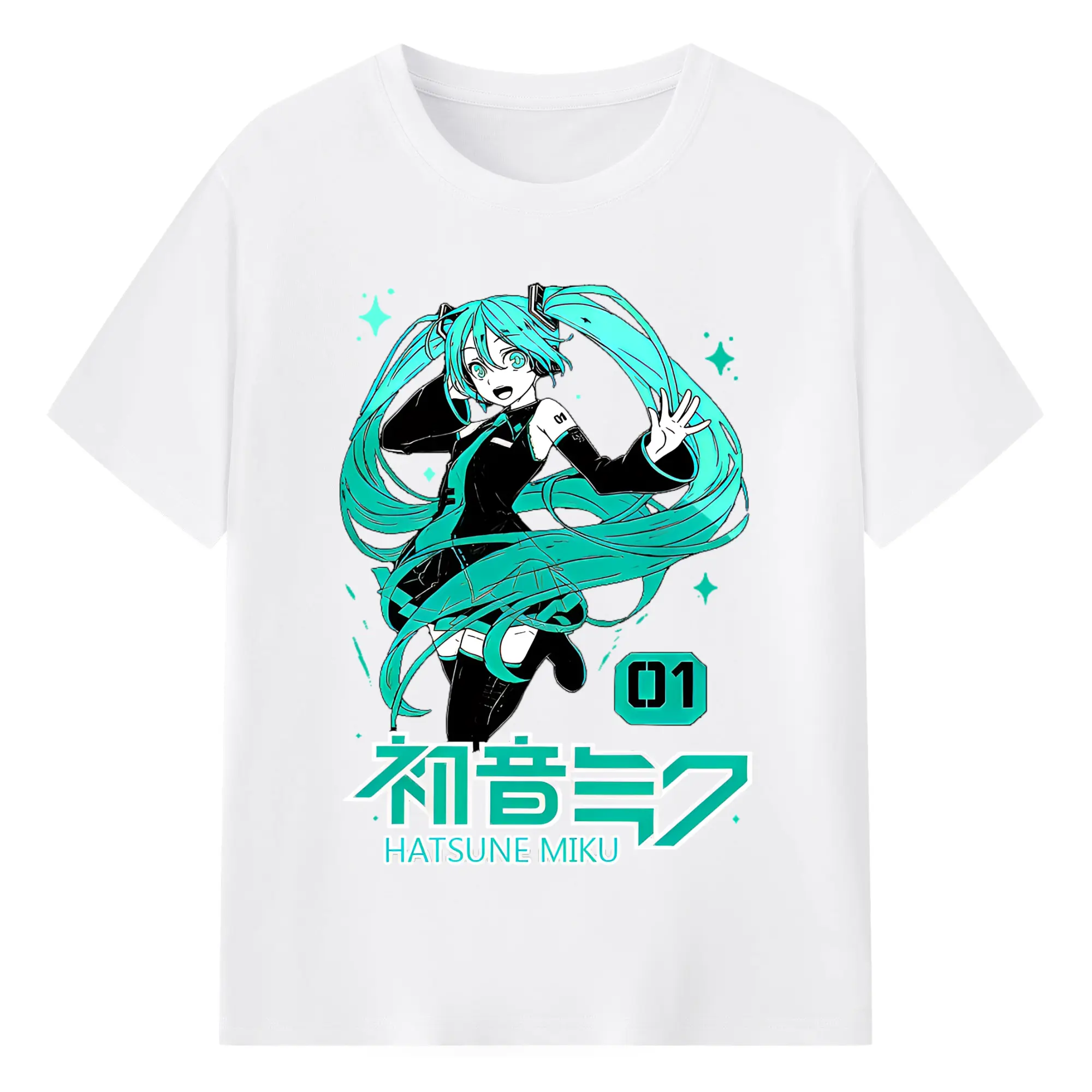 初音ミク01 Hatsune Miku - 綿100％ 半袖Tシャツ ・ フロントプリント ・ 快適 通気性 ・ 日常使い 散歩 スポーツ用