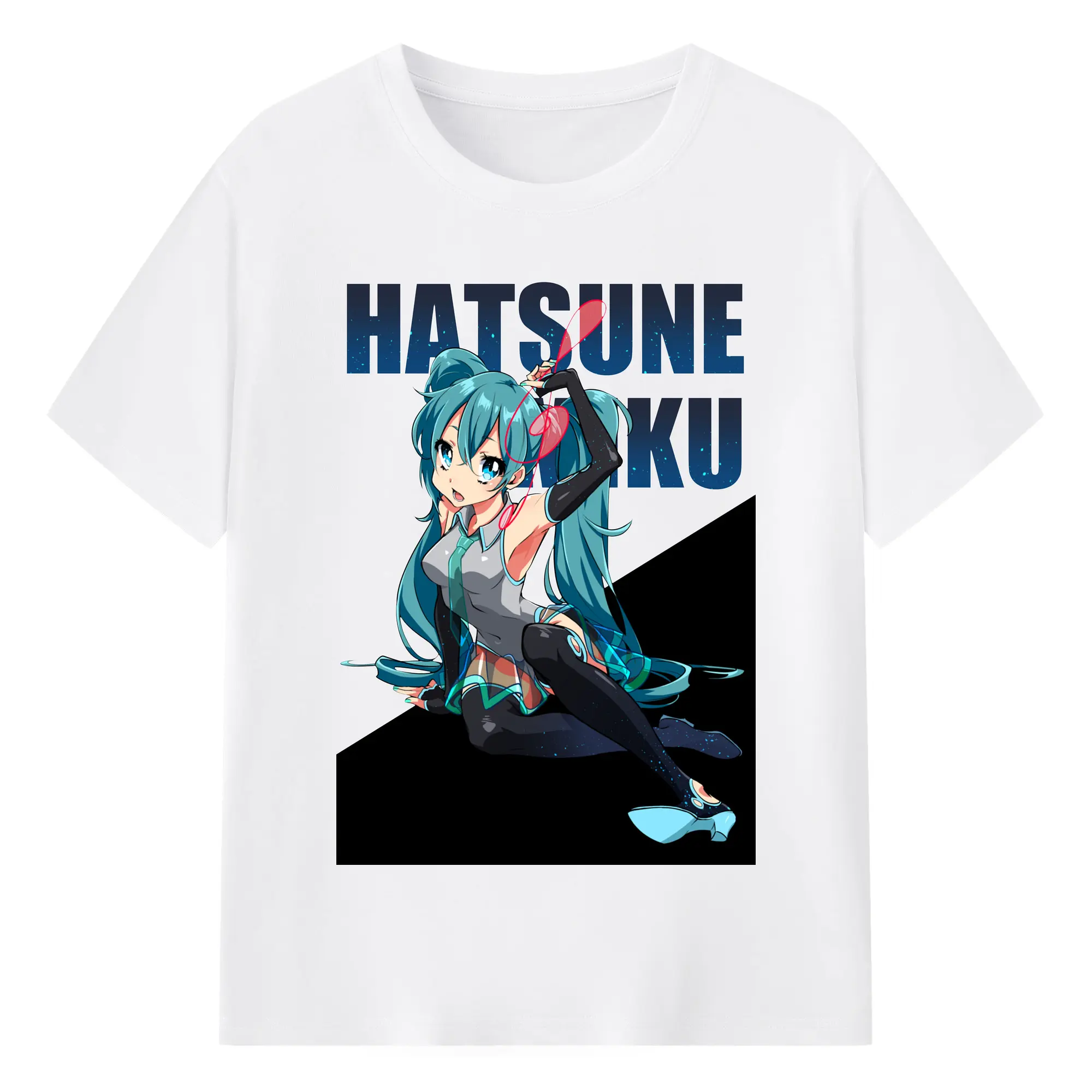 Hatsune Miku01 - 綿100％ 半袖Tシャツ ・ フロントプリント ・ 快適 通気性 ・ 日常使い 散歩 スポーツ用