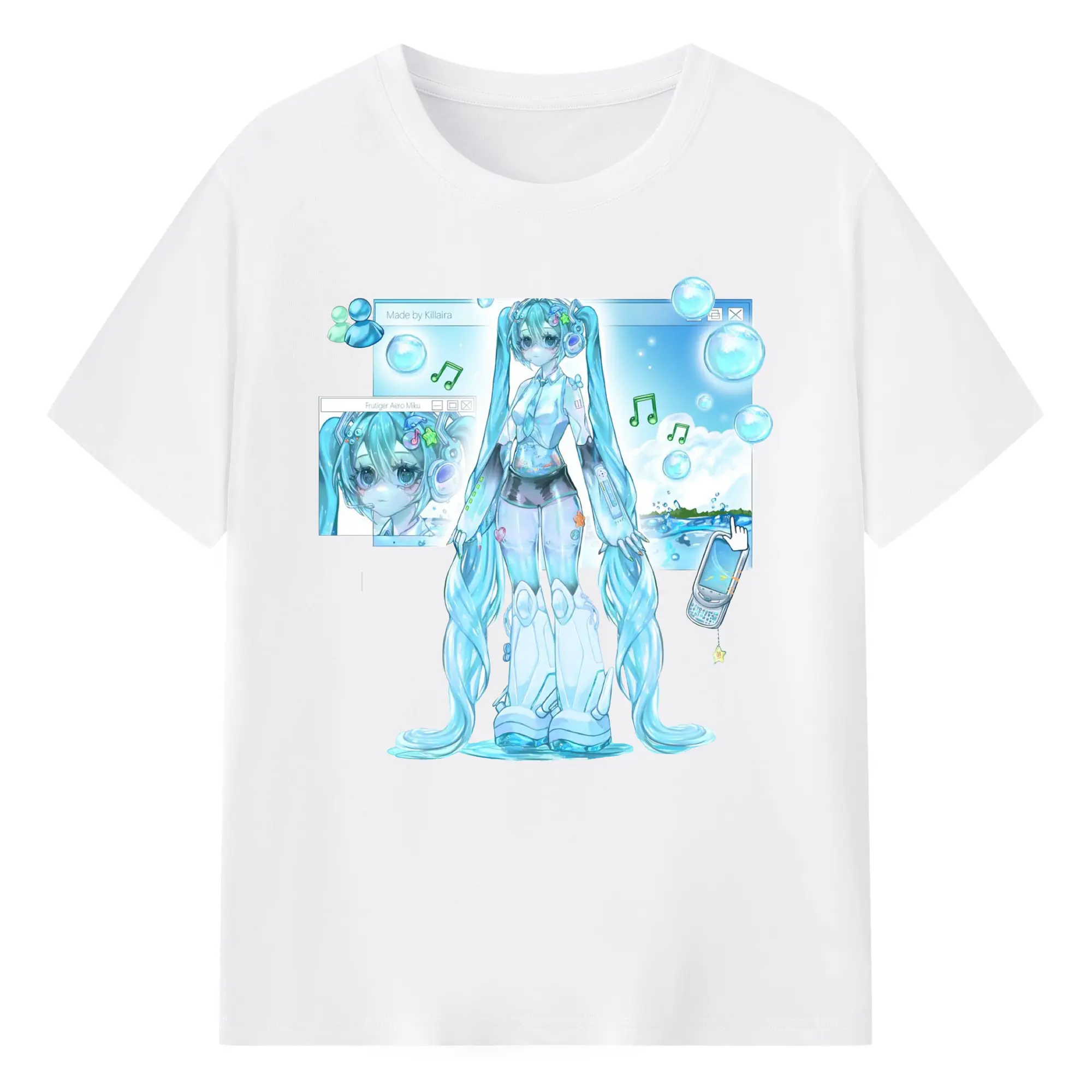 初音ミク 面白いデザイン - 綿100％ 半袖Tシャツ ・ フロントプリント ・ 快適 通気性 ・ 日常使い 散歩 スポーツ用