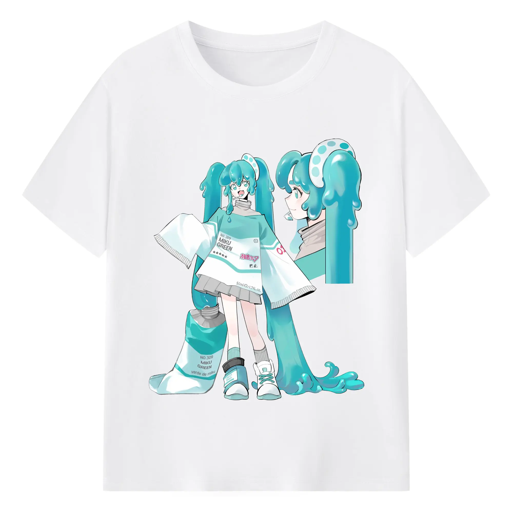 初音ミク 面白いデザイン - 綿100％ 半袖Tシャツ ・ フロントプリント ・ 快適 通気性 ・ 日常使い 散歩 スポーツ用