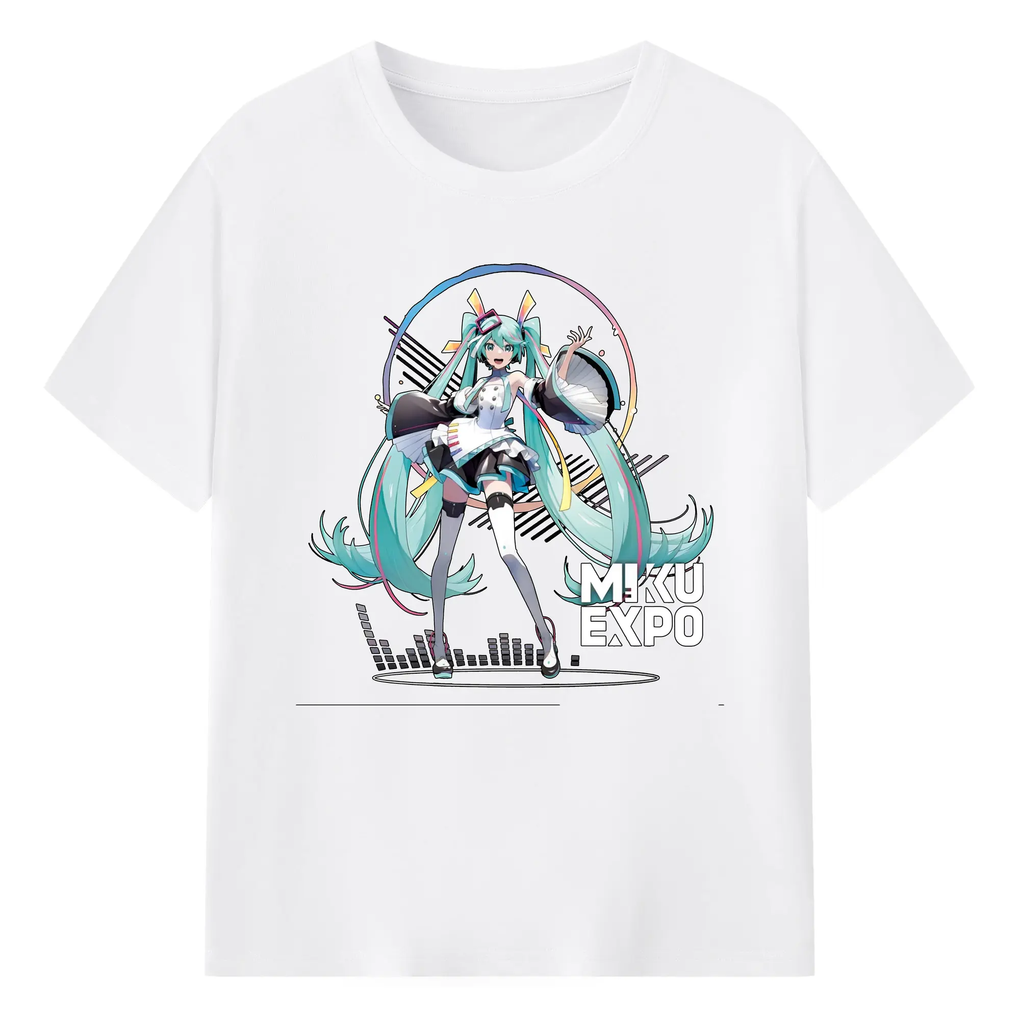 Hatsune Miku EXPO - 綿100％ 半袖Tシャツ ・ フロントプリント ・ 快適 通気性 ・ 日常使い 散歩 スポーツ用