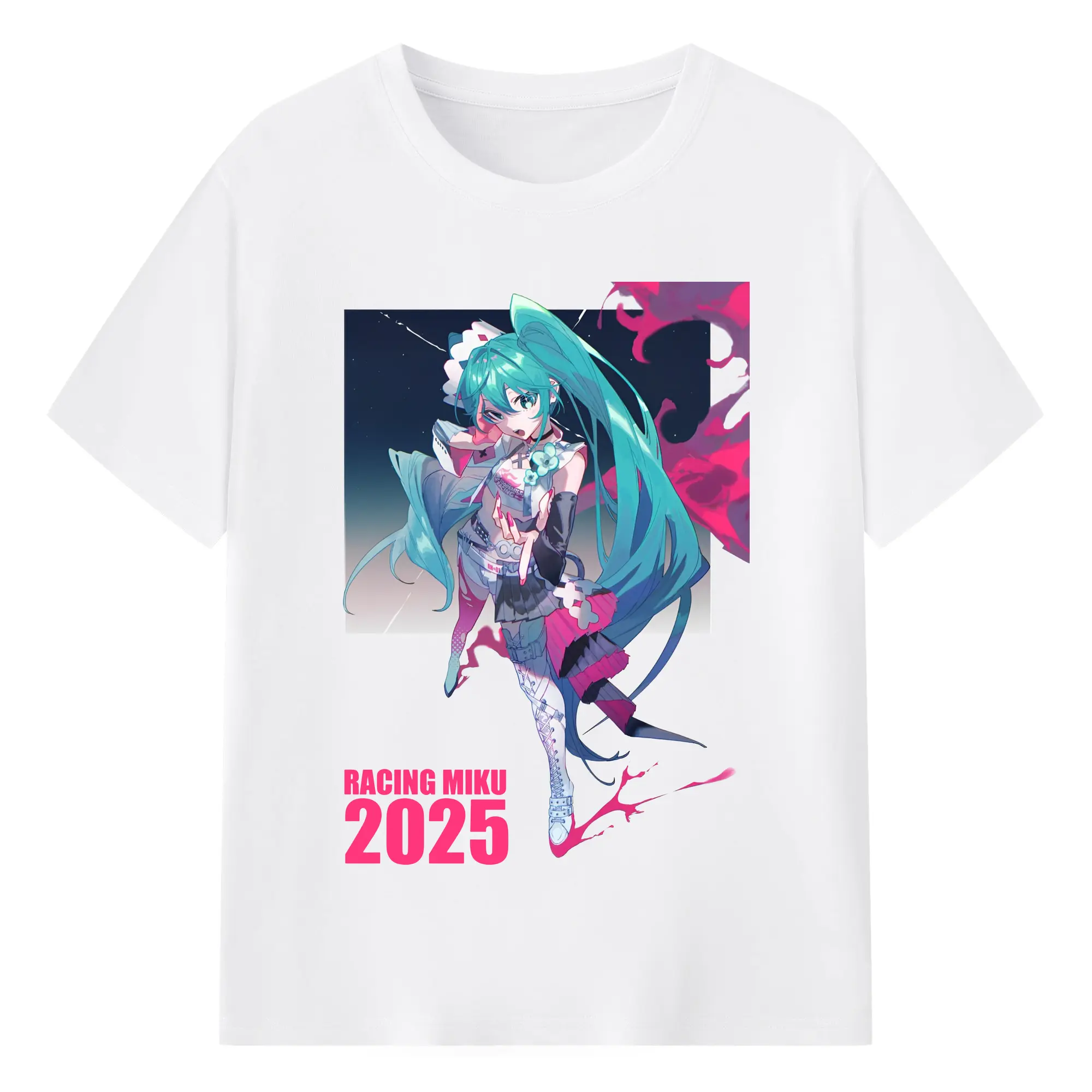 初音ミクHatsune Miku RACING MIKU 2025 - 綿100％ 半袖Tシャツ ・ フロントプリント ・ 快適 通気性 ・ 日常使い 散歩 スポーツ用