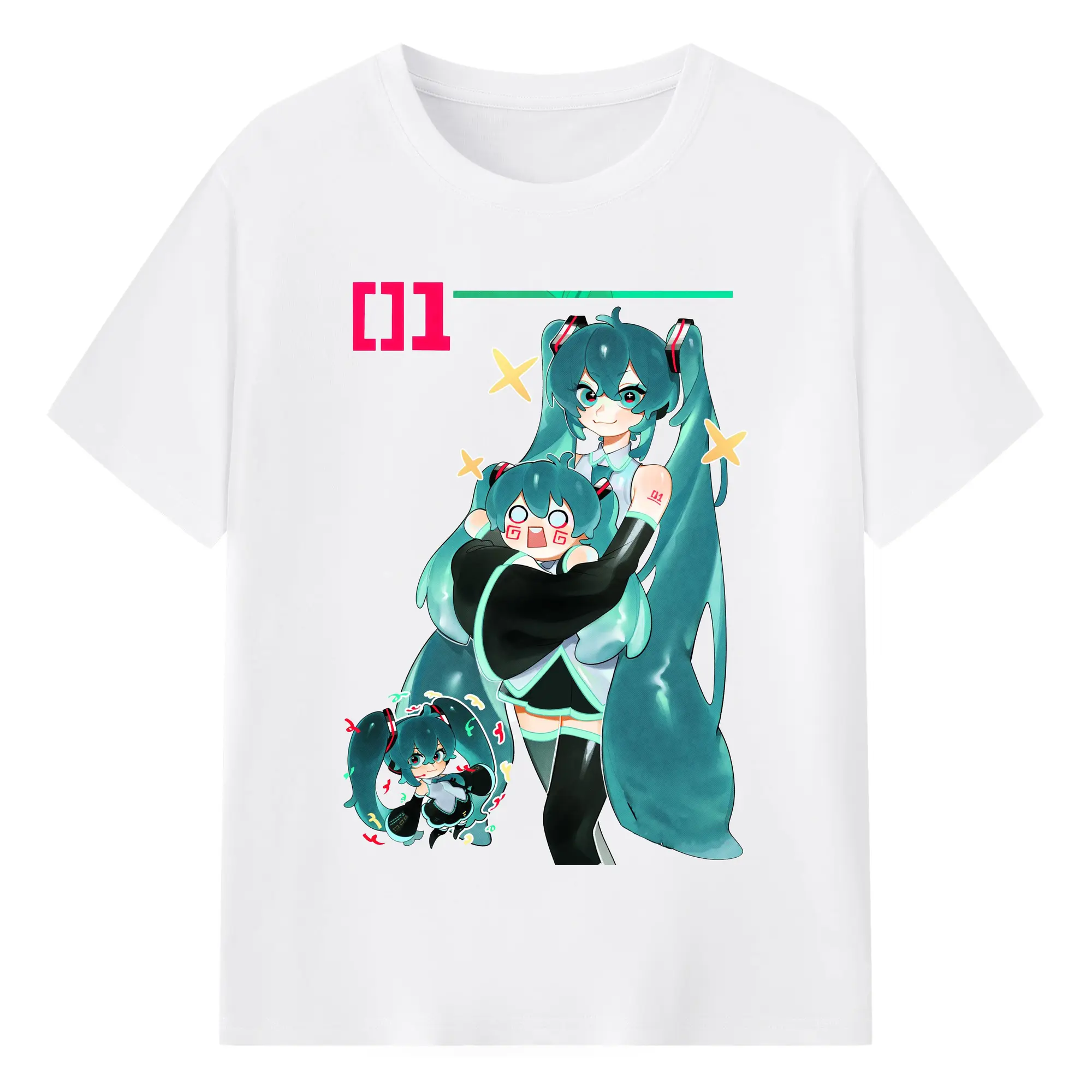 初音ミク01 - 綿100％ 半袖Tシャツ ・ フロントプリント ・ 快適 通気性 ・ 日常使い 散歩 スポーツ用