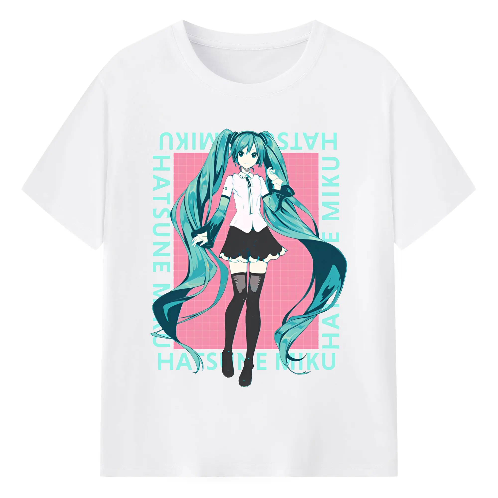 初音ミク バーチャル歌姫 二次元 - 綿100％ 半袖Tシャツ ・ フロントプリント ・ 快適 通気性 ・ 日常使い 散歩 スポーツ用