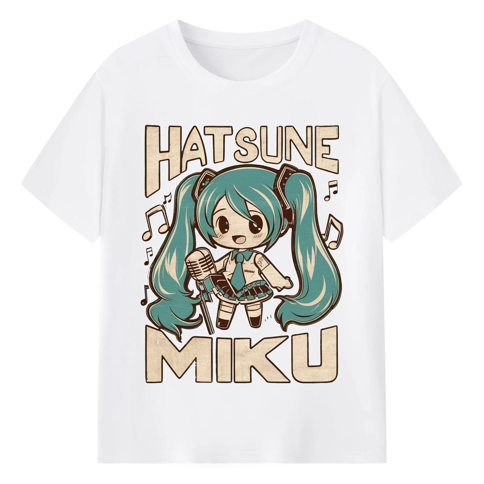 初音ミク かわいい レトロデザイン - 綿100％ 半袖Tシャツ ・ フロントプリント ・ 快適 通気性 ・ 日常使い 散歩 スポーツ用