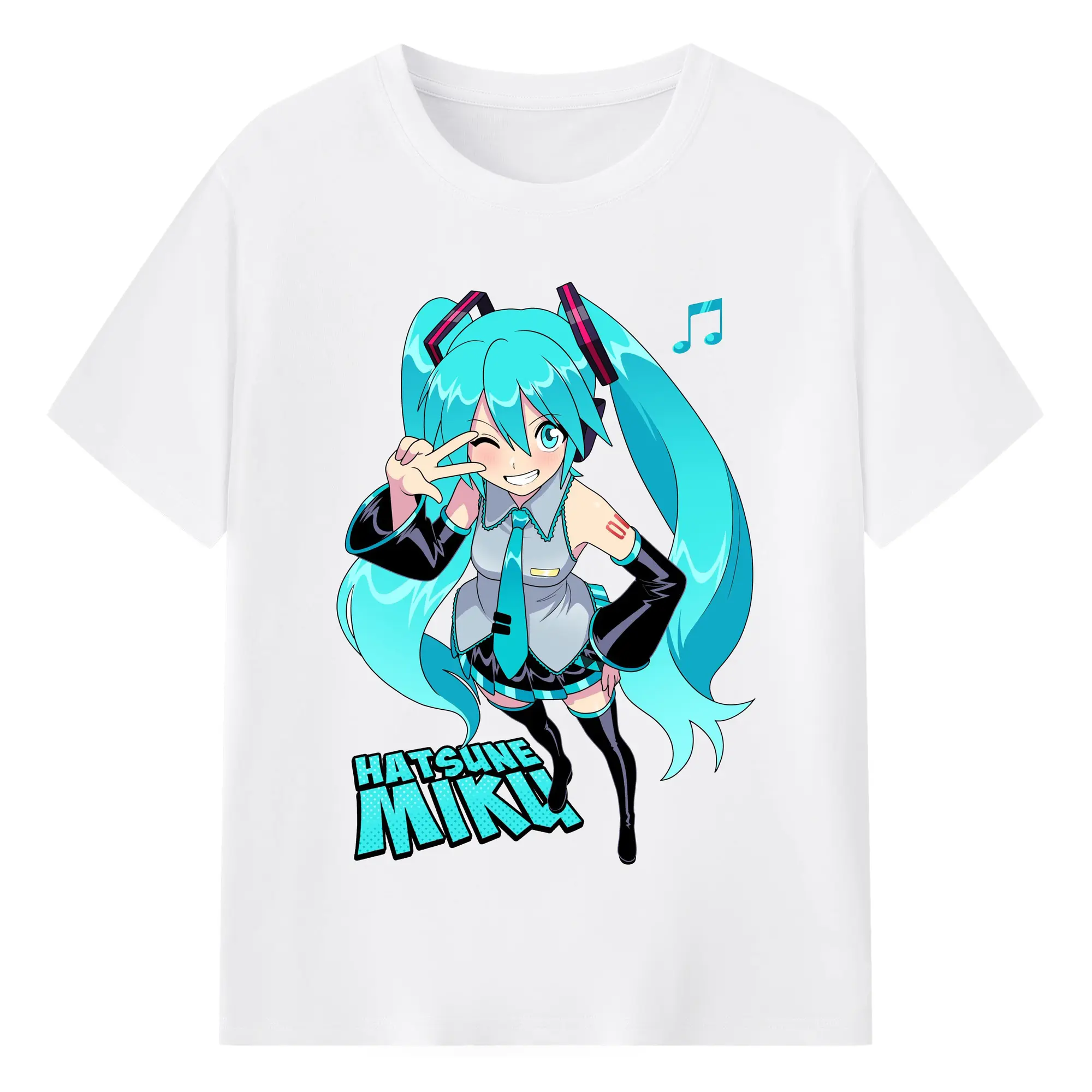 初音ミク シンプルデザイン - 綿100％ 半袖Tシャツ ・ フロントプリント ・ 快適 通気性 ・ 日常使い 散歩 スポーツ用