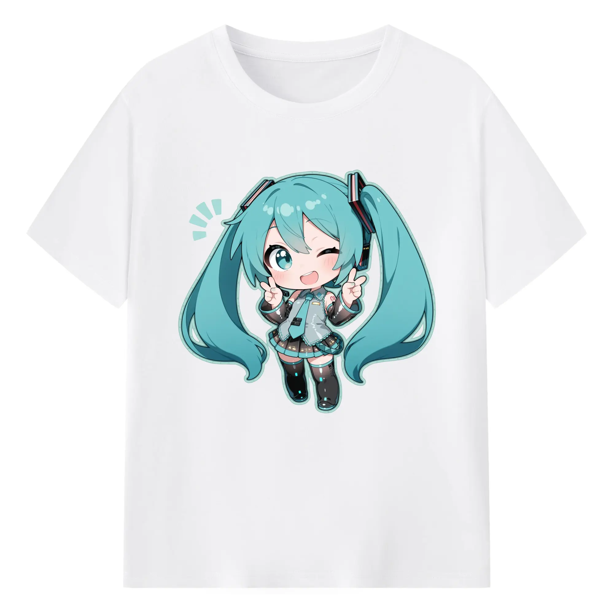 初音ミク アニメ 二次元 かわいい - 綿100％ 半袖Tシャツ ・ フロントプリント ・ 快適 通気性 ・ 日常使い 散歩 スポーツ用