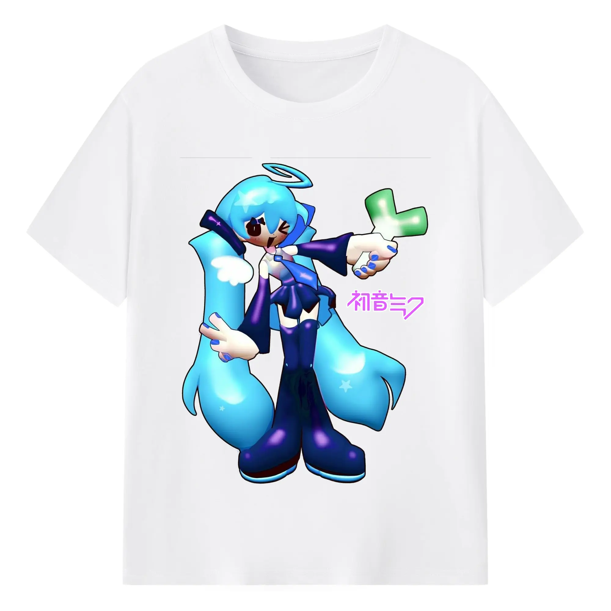 初音ミク甩蔥歌Hatsune Miku - 綿100％ 半袖Tシャツ ・ フロントプリント ・ 快適 通気性 ・ 日常使い 散歩 スポーツ用