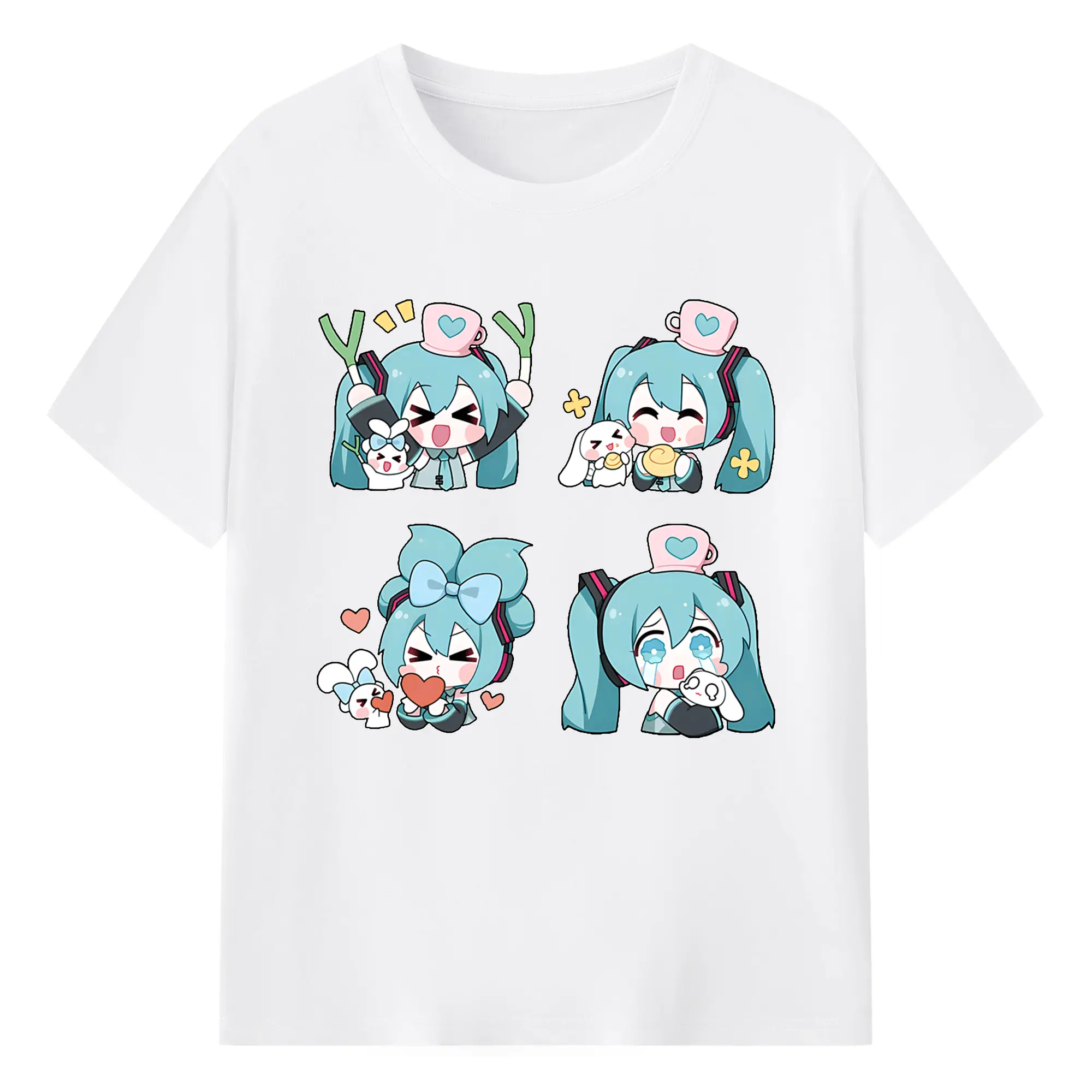 初音ミク 歌手 アニメグッズ かわいい 二次元 キャラクターグッズ - 綿100％ 半袖Tシャツ ・ フロントプリント ・ 快適 通気性 ・ 日常使い 散歩 スポーツ用