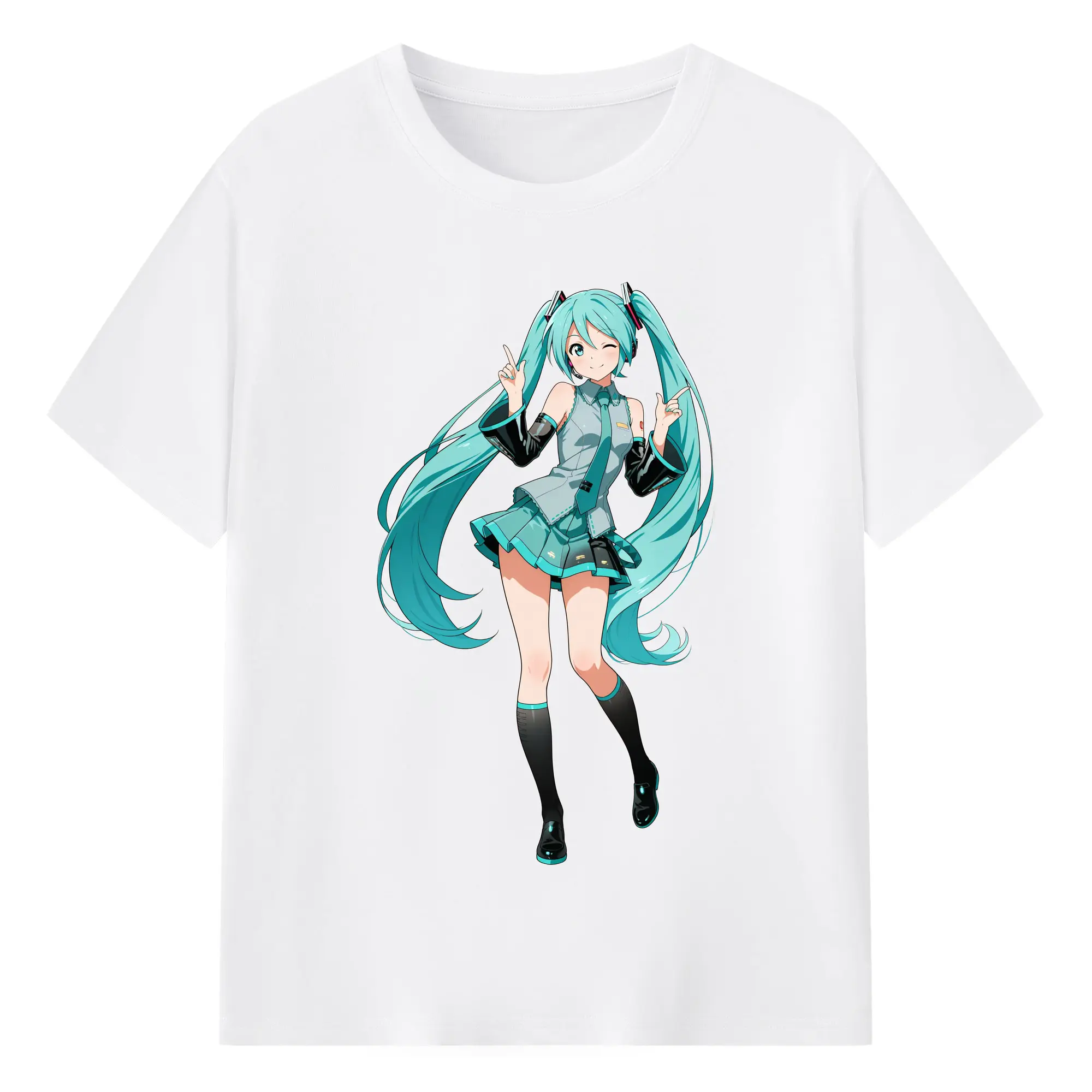 初音ミク バーチャル歌姫 二次元 - 綿100％ 半袖Tシャツ ・ フロントプリント ・ 快適 通気性 ・ 日常使い 散歩 スポーツ用