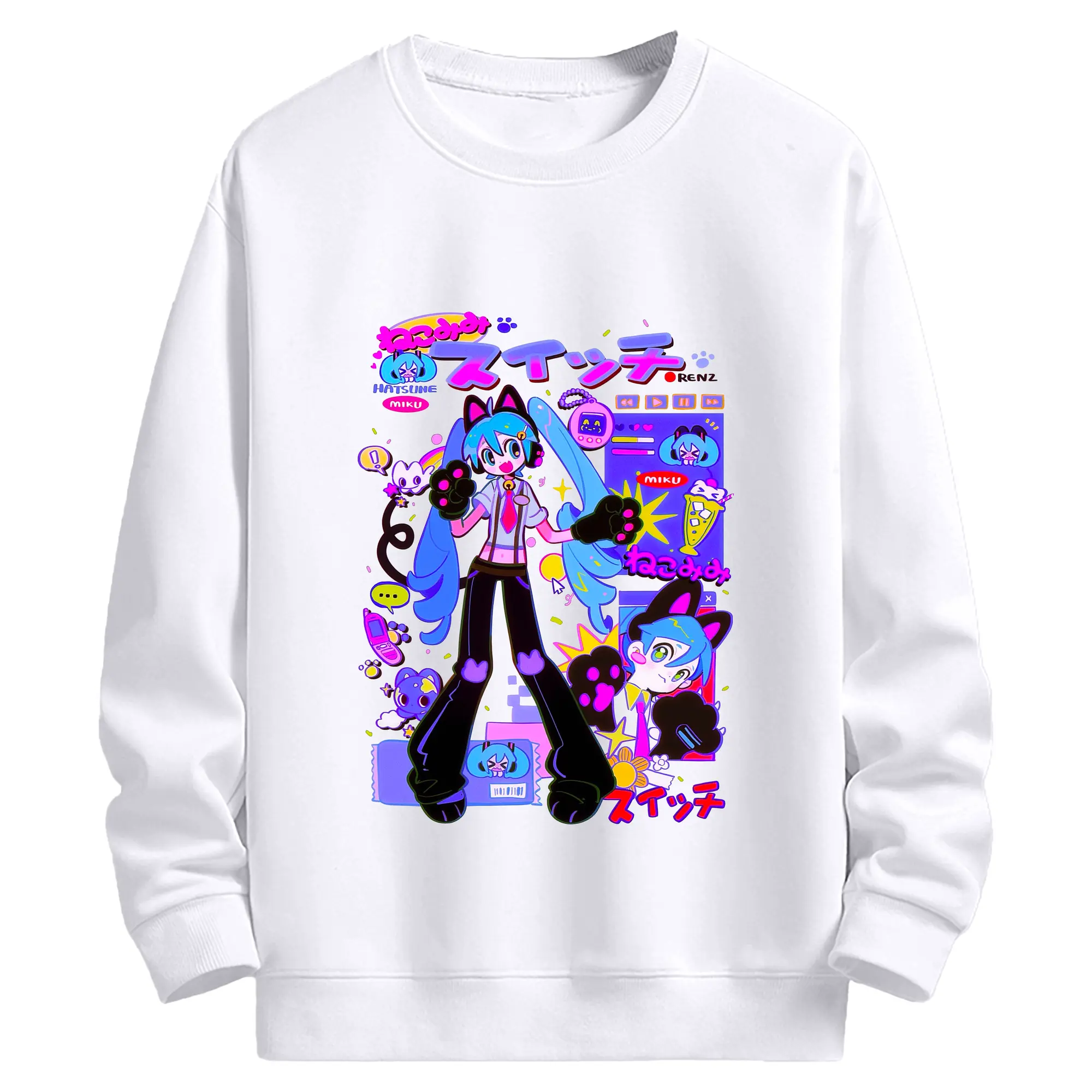 初音ミク かっこいい デザイン - 高品質 クルーネック スウェット ・ コットン59％ ポリエステル41％ ・ ユニセックス 長袖 トレーナー ・ カジュアル デイリー スポーツ 散歩用