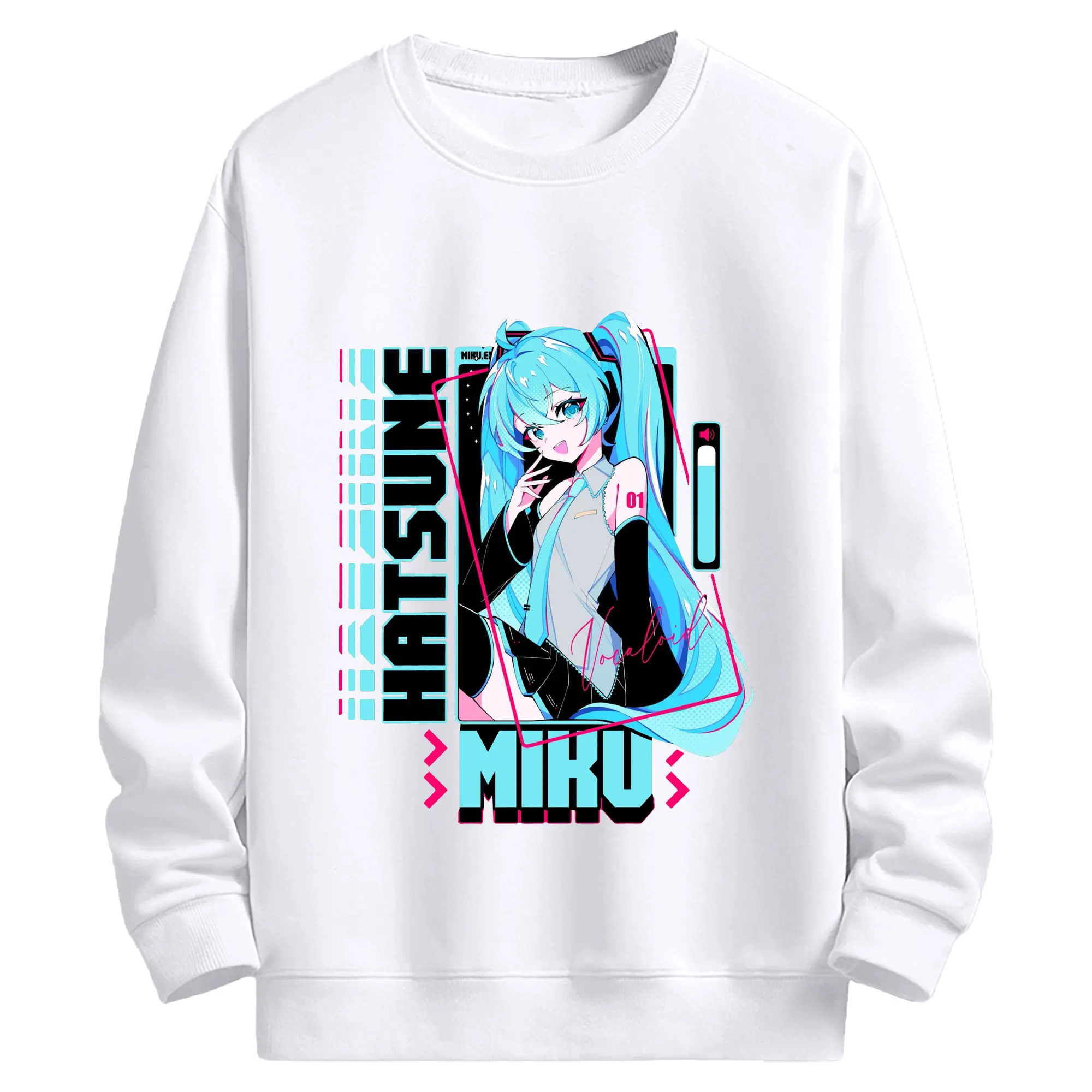 初音ミクHatsune Miku Miku Fanart - 高品質 クルーネック スウェット ・ コットン59％ ポリエステル41％ ・ ユニセックス 長袖 トレーナー ・ カジュアル デイリー スポーツ 散歩用