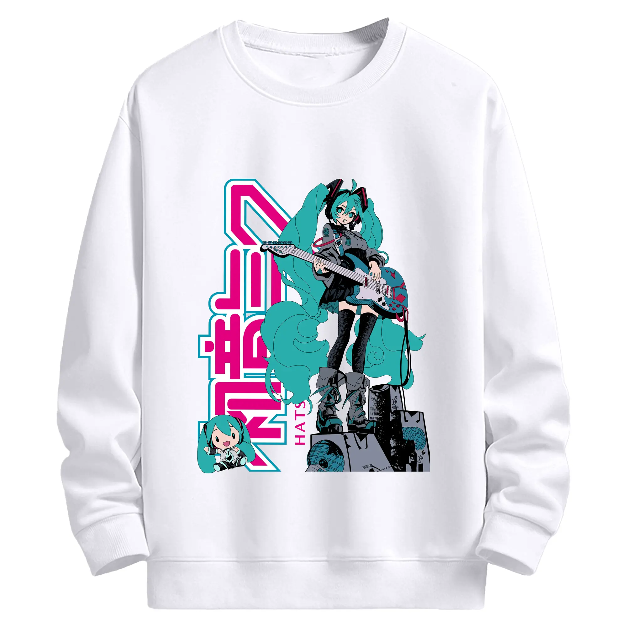 初音ミクHatsune Miku電子歌姫 01 VCL - 高品質 クルーネック スウェット ・ コットン59％ ポリエステル41％ ・ ユニセックス 長袖 トレーナー ・ カジュアル デイリー スポーツ 散歩用