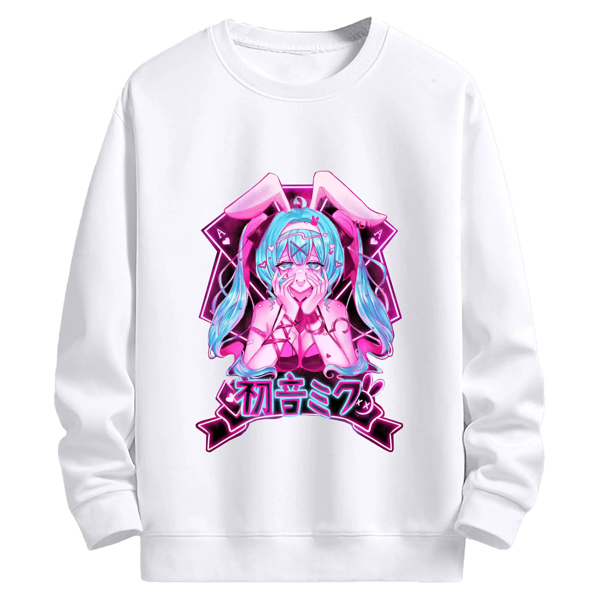 初音ミク かっこいい デザイン - 高品質 クルーネック スウェット ・ コットン59％ ポリエステル41％ ・ ユニセックス 長袖 トレーナー ・ カジュアル デイリー スポーツ 散歩用
