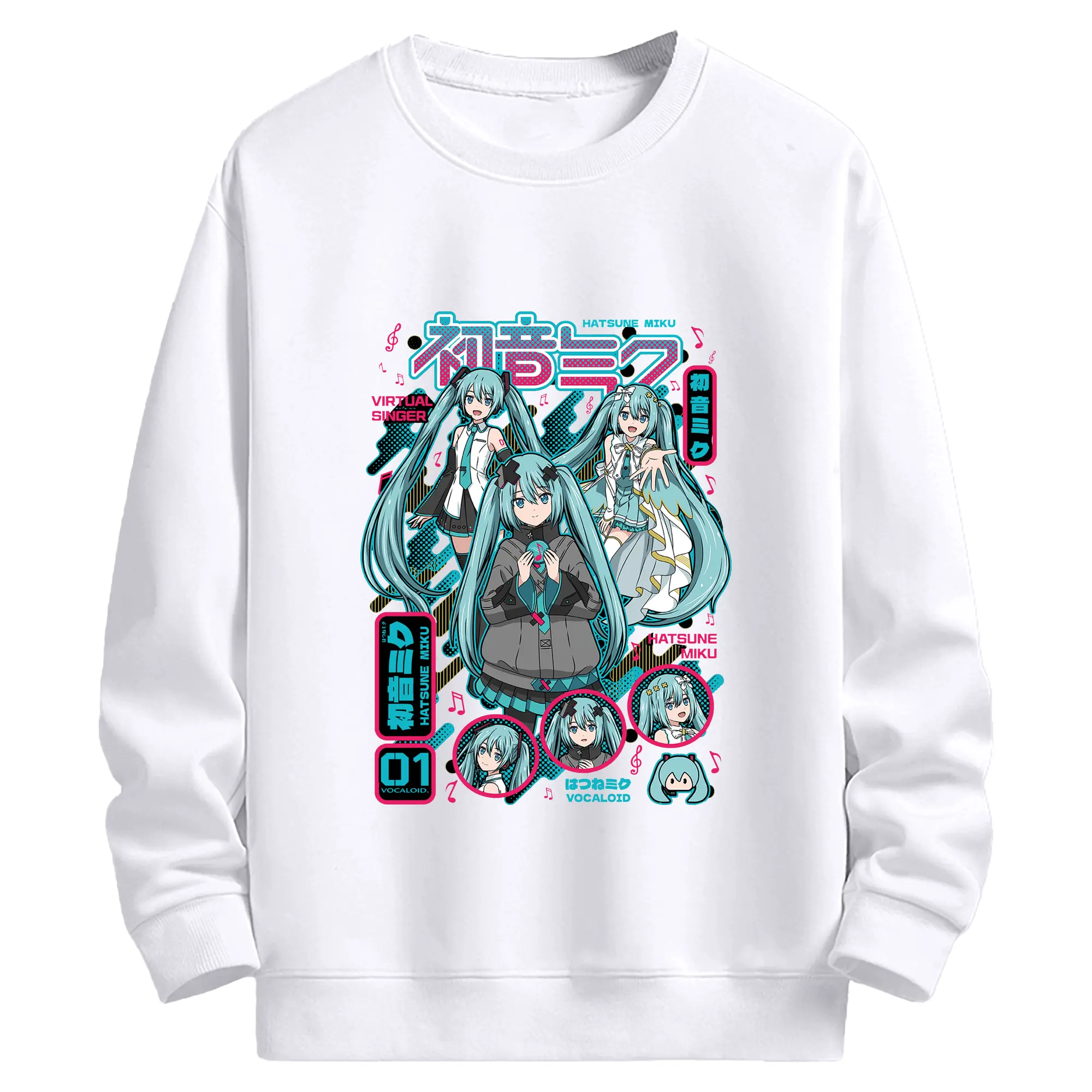 初音ミクHatsune Mikuバーチャル歌姫 01 VOCALOID - 高品質 クルーネック スウェット ・ コットン59％ ポリエステル41％ ・ ユニセックス 長袖 トレーナー ・ カジュアル デイリー スポーツ 散歩用