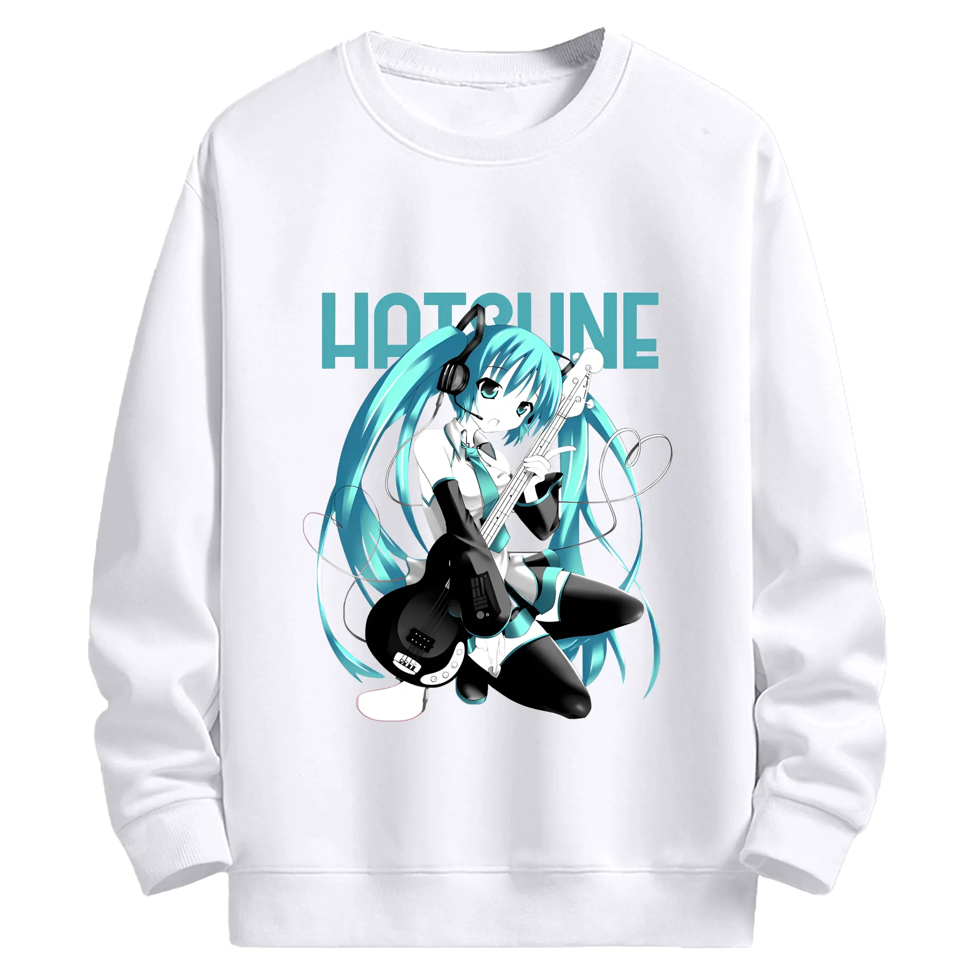 マンガ初音ミクHatsune Miku - 高品質 クルーネック スウェット ・ コットン59％ ポリエステル41％ ・ ユニセックス 長袖 トレーナー ・ カジュアル デイリー スポーツ 散歩用